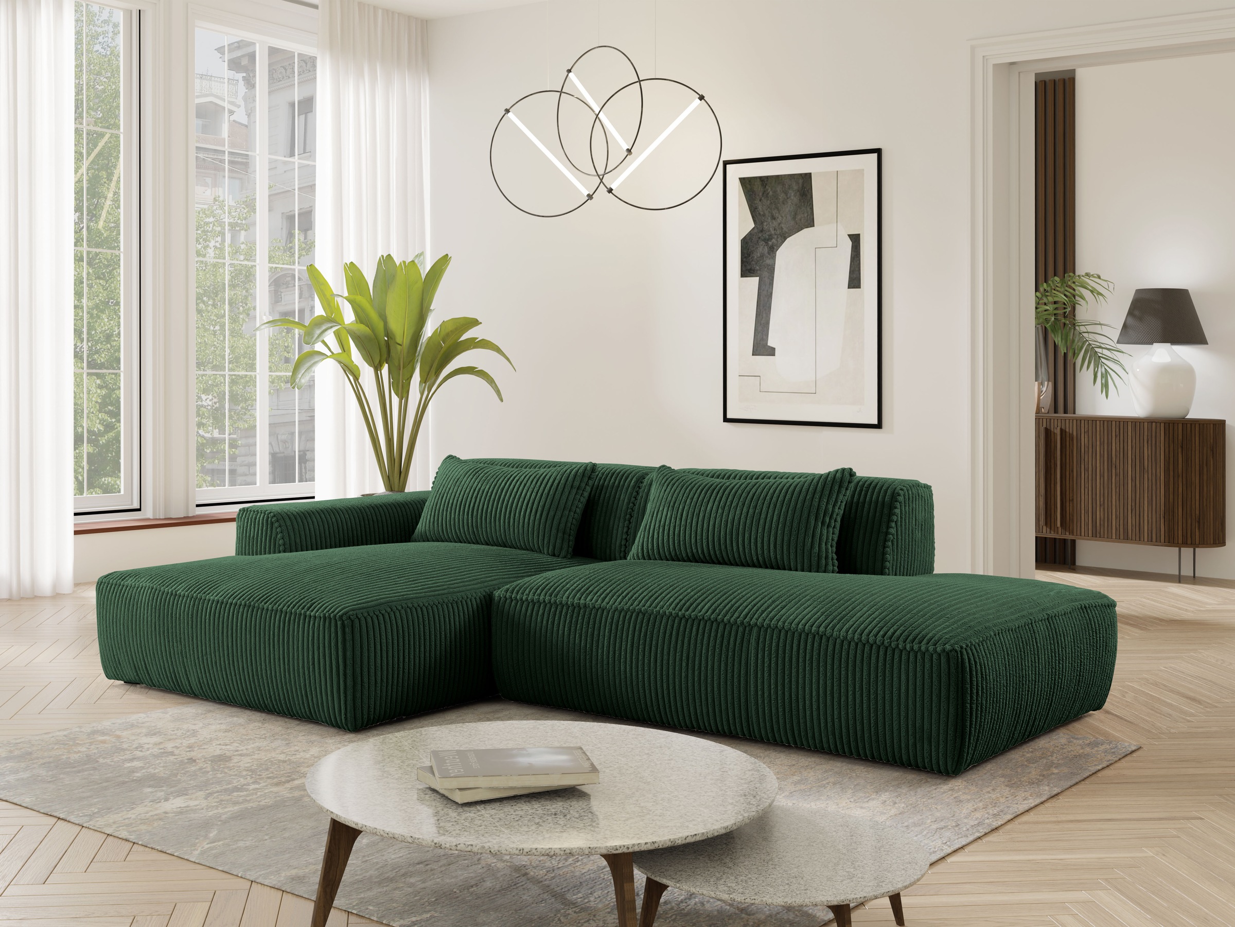 exxpo - sofa fashion Ecksofa "Billund modernes Designsofa, bequem und elegant, Breite 294cm, L-Form" modern, L-form, Wellenfedern, inklusive 2x Nierenkissen