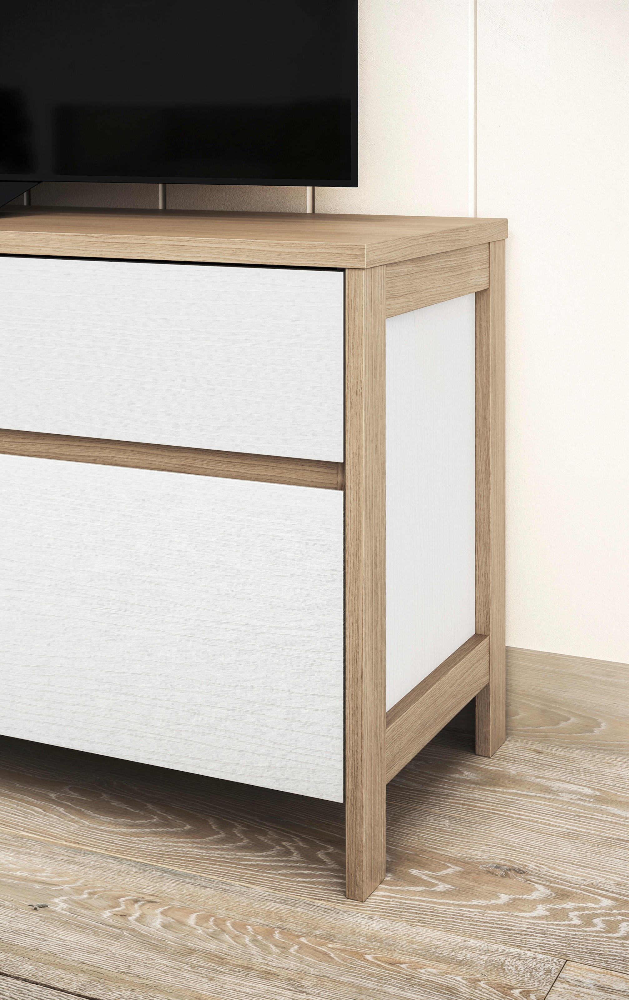 Home affaire Wohnwand »Stranda, moderne Anbauwand, Komplettset im Scandi-Style«, (4 St.), enthält zwei Vitrinen, Lowboard und Wandboard, 344 cm breit