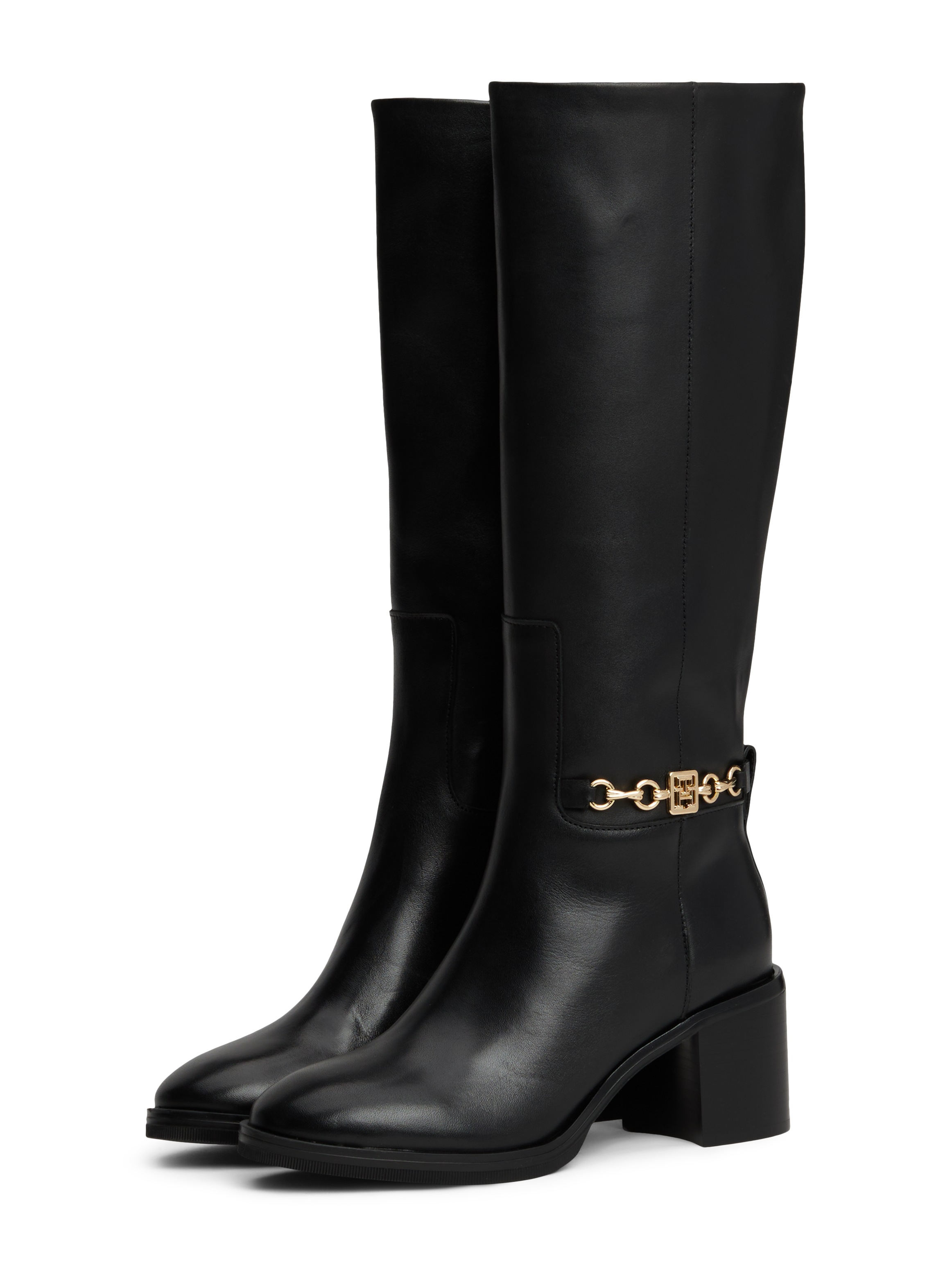 Stiefel »TH CHAIN LEATHER LONG BOOT«, Blockabsatz, Langschaftstiefel mit seitlicher...