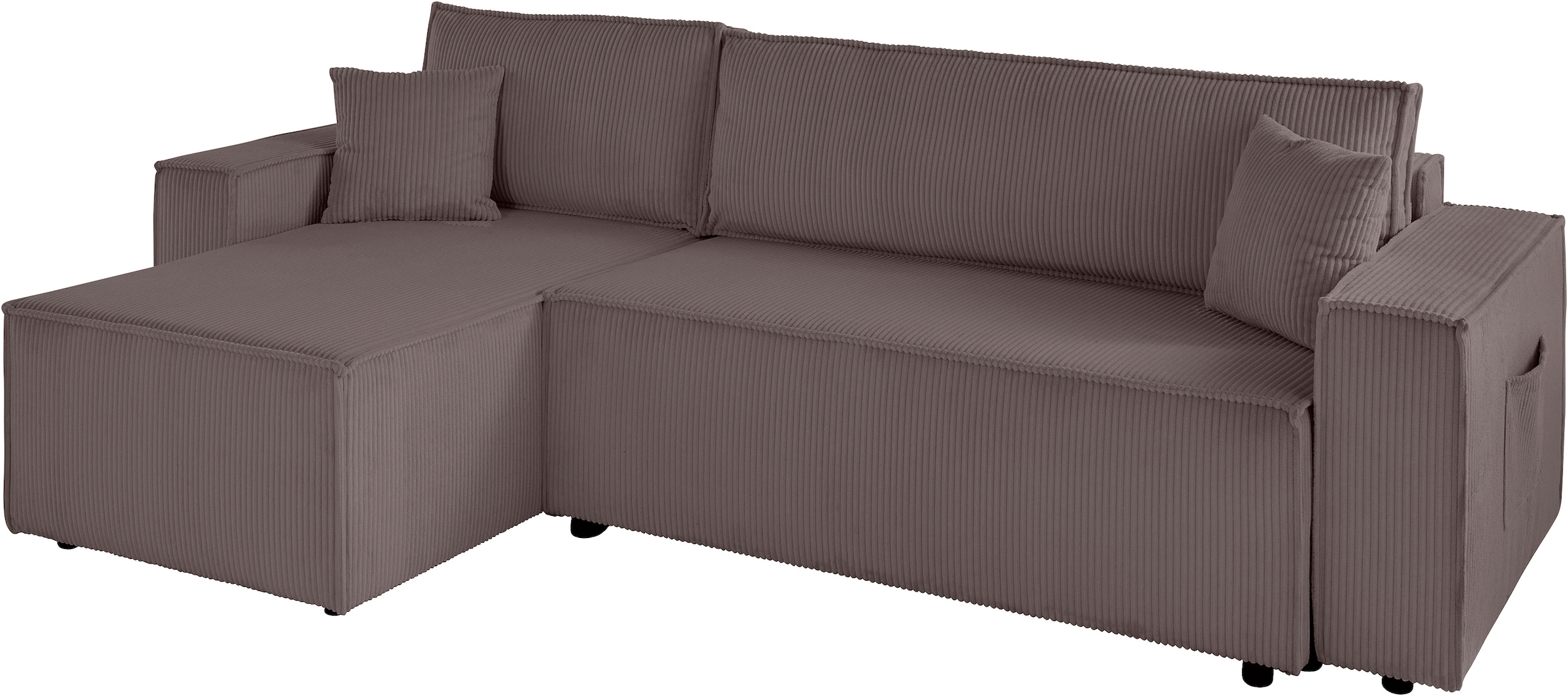 OTTO home Ecksofa »CASSI, 241cm, L-Form, Schlafsofa, Dauerschläfer, Boxspringfederung«, Schlaffunktion (133/200),Bettkasten, Recamiere links/rechts, Cord