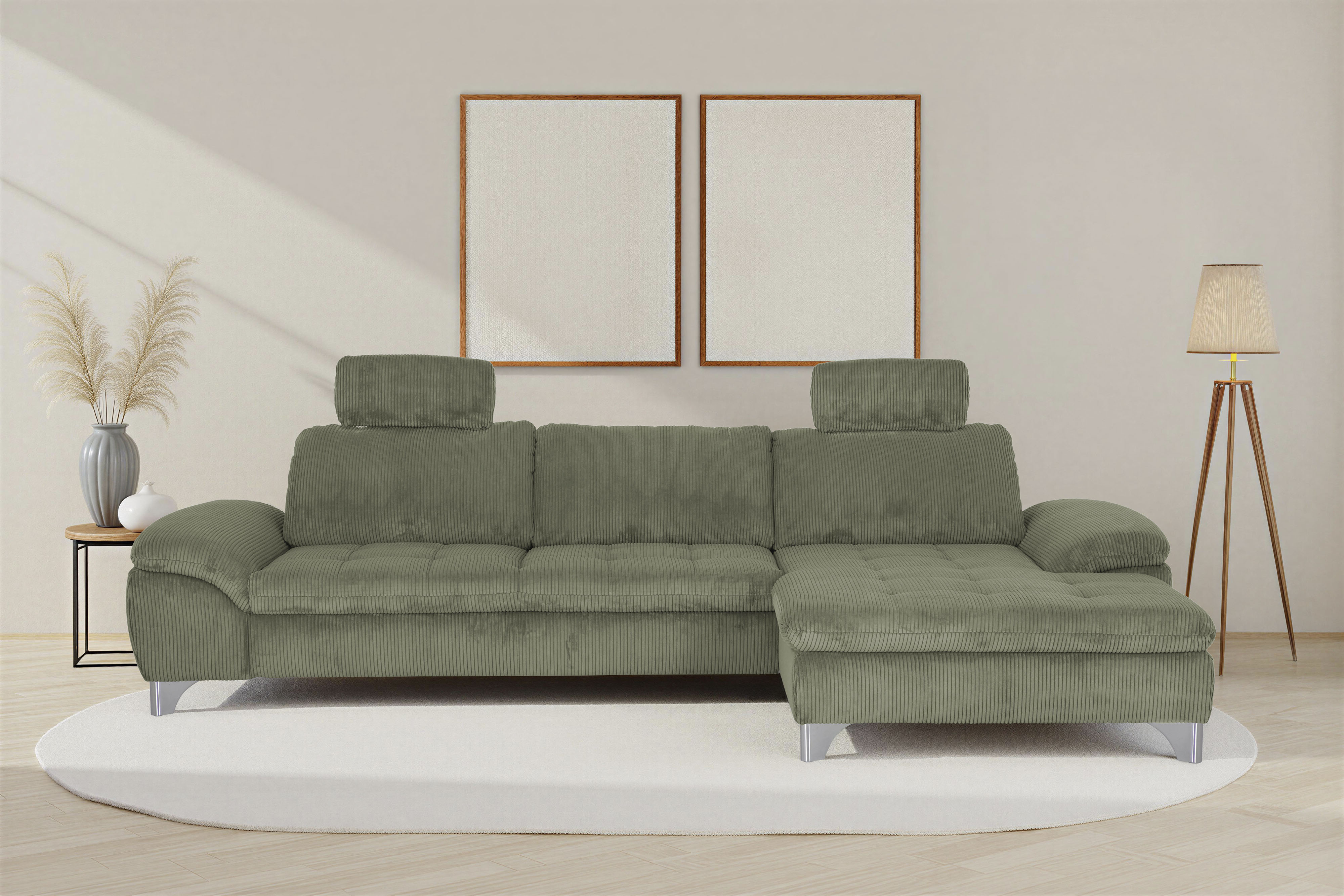 Die PlanBar Ecksofa "Recamiere MP-IN14007 L-Form, Breite 318 cm" wahlweise mit Schlaffunktion und verstellbaren Kopfstützen