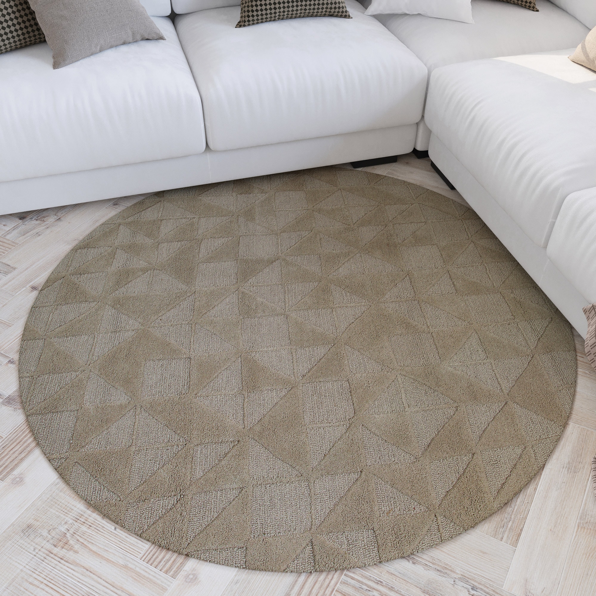 Wecon home Wollteppich "Hamptons THIRTYSEVEN" rund 15 mm Höhe Schurwolle, Kurzflor, Wohnzimmer, elegant, geometrisches Muster