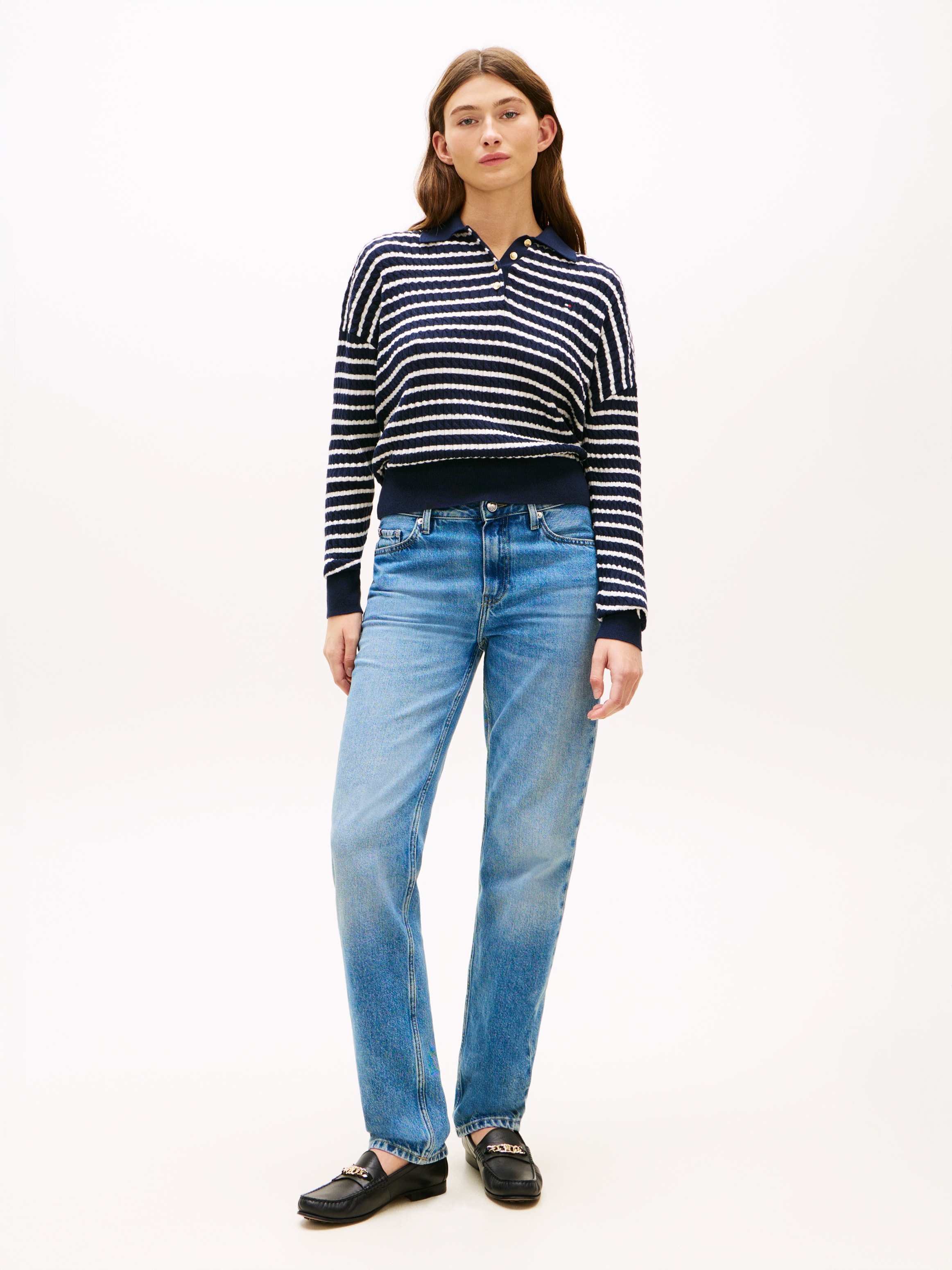 Tommy Hilfiger Strickpullover »CO CABLE FINE GG RLXD POLO SWT« mit Zopfmuster