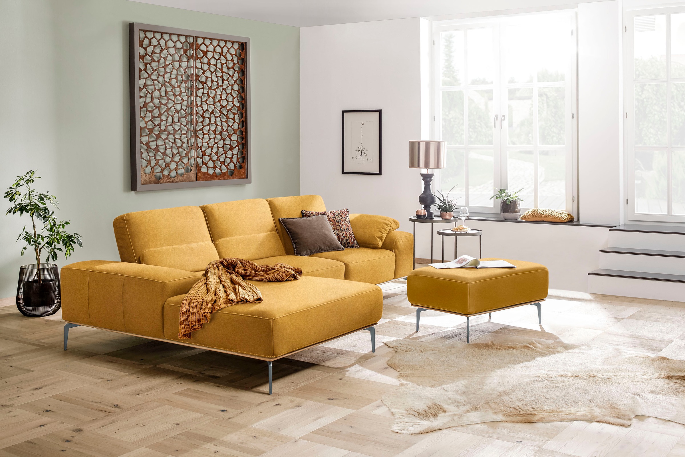 W.SCHILLIG Polsterhocker »run«, mit elegantem Holzsockel, Füße in Silber matt, Breite 75 cm