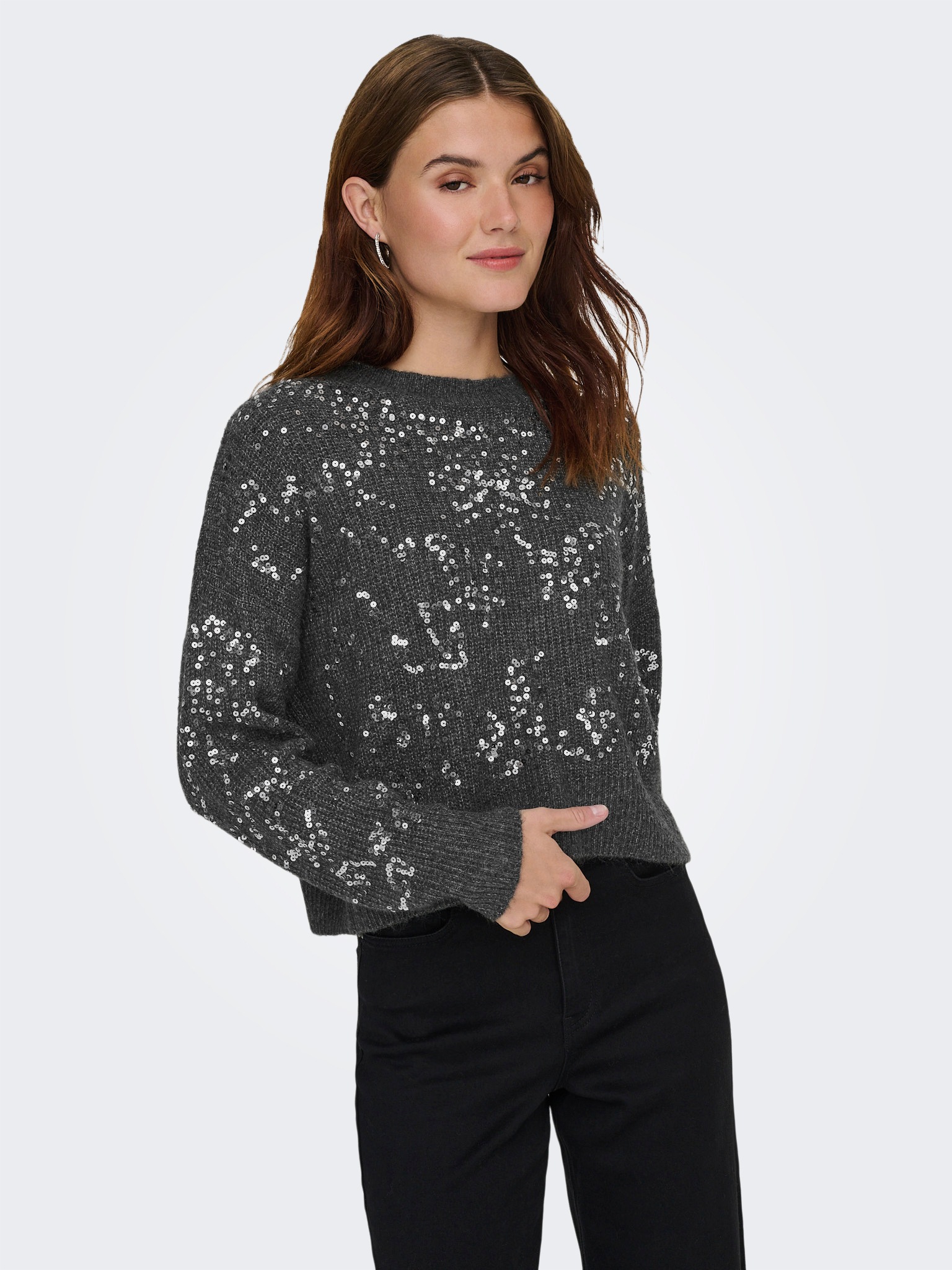 ONLY Rundhalspullover "ONLALTA LS SEQUIN O-NECK KNT" günstig online kaufen