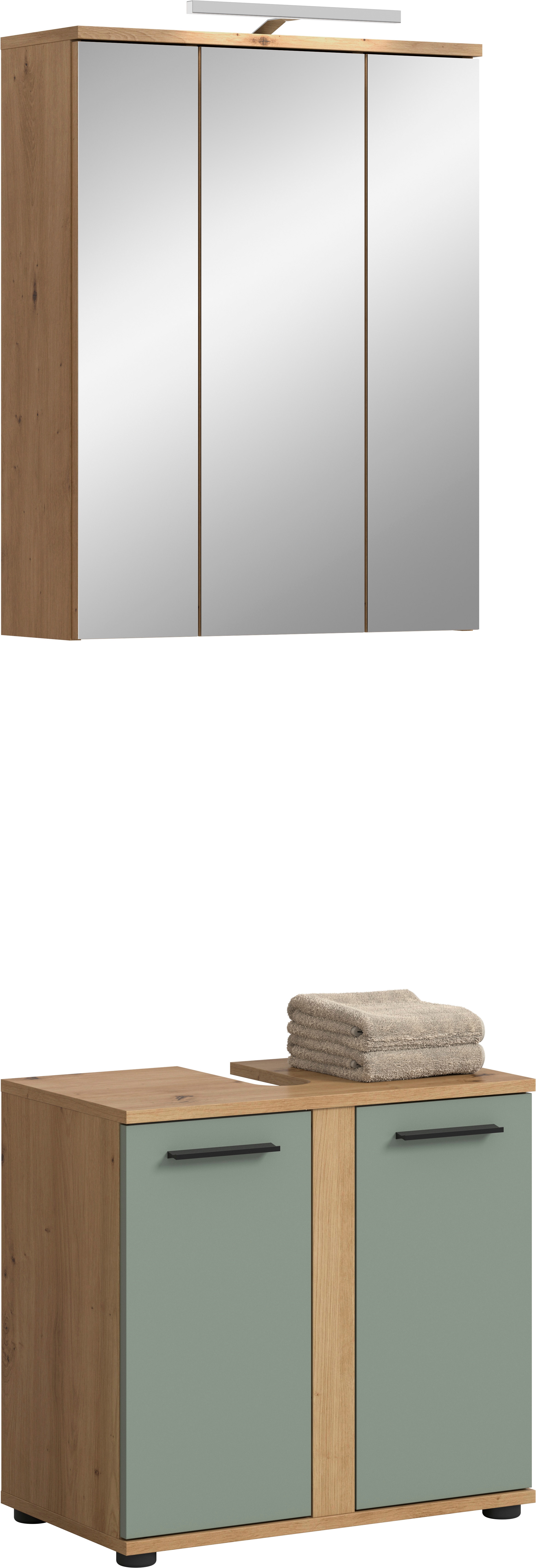 welltime Badmöbel-Set "LUCCA, 2 teilig, inklusive LED Beleuchtung, bestehend aus:" Set, 2 Stk. tlg.