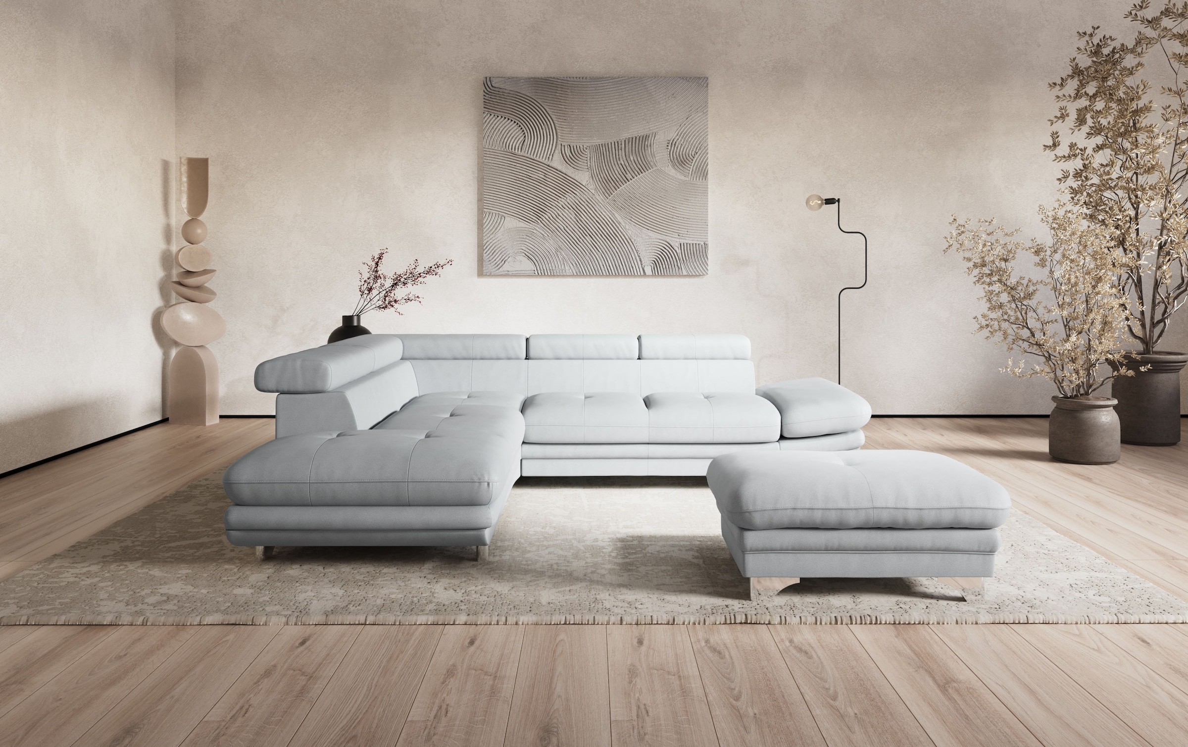 COTTA Ecksofa "Enterprise L-Form, B: 277 cm x L: 238 cm, bequeme Wellenunterfederung" Arm- & Kopfteilverstellung, optional Schlaffunktion