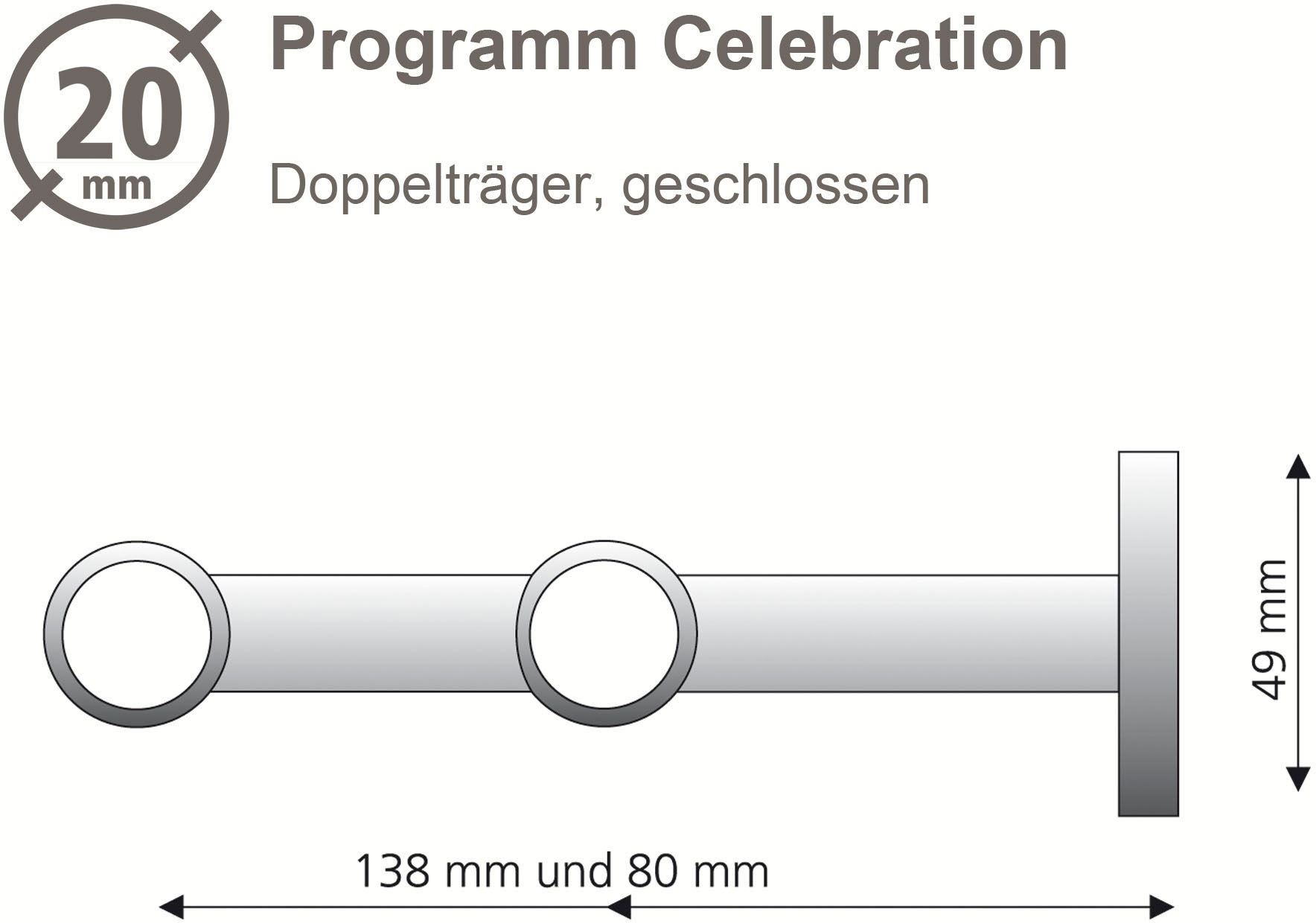 Liedeco Gardinenstangenhalter »Doppelträger, Wandträger 2-läufig für 20 mm  Stangen 