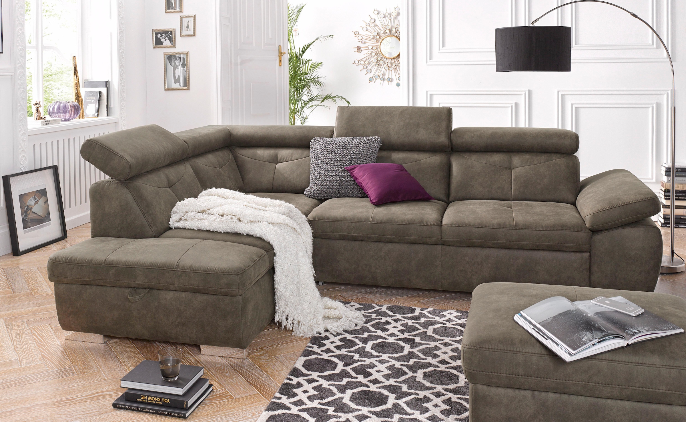 exxpo - sofa fashion Ecksofa "Spring, super bequem und komfortabel mit Armteil- und Kopfteilfunktion" aus Luxus-Microfaser +Simply Clean - für besonders einfache Reinigung