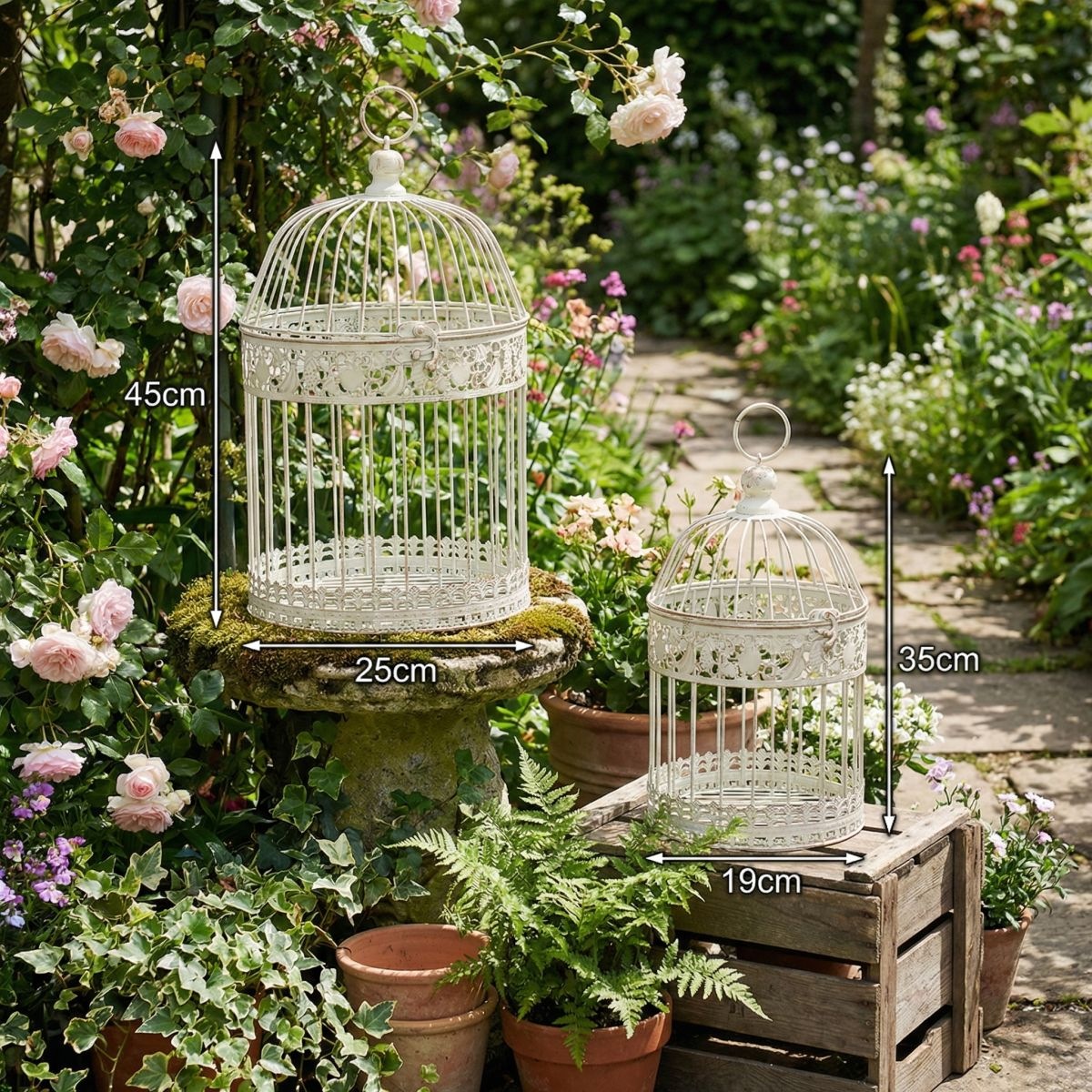 AMBIENTE HAUS Bird Cage White 25x45x25cm Metal 2-Piece Set 3