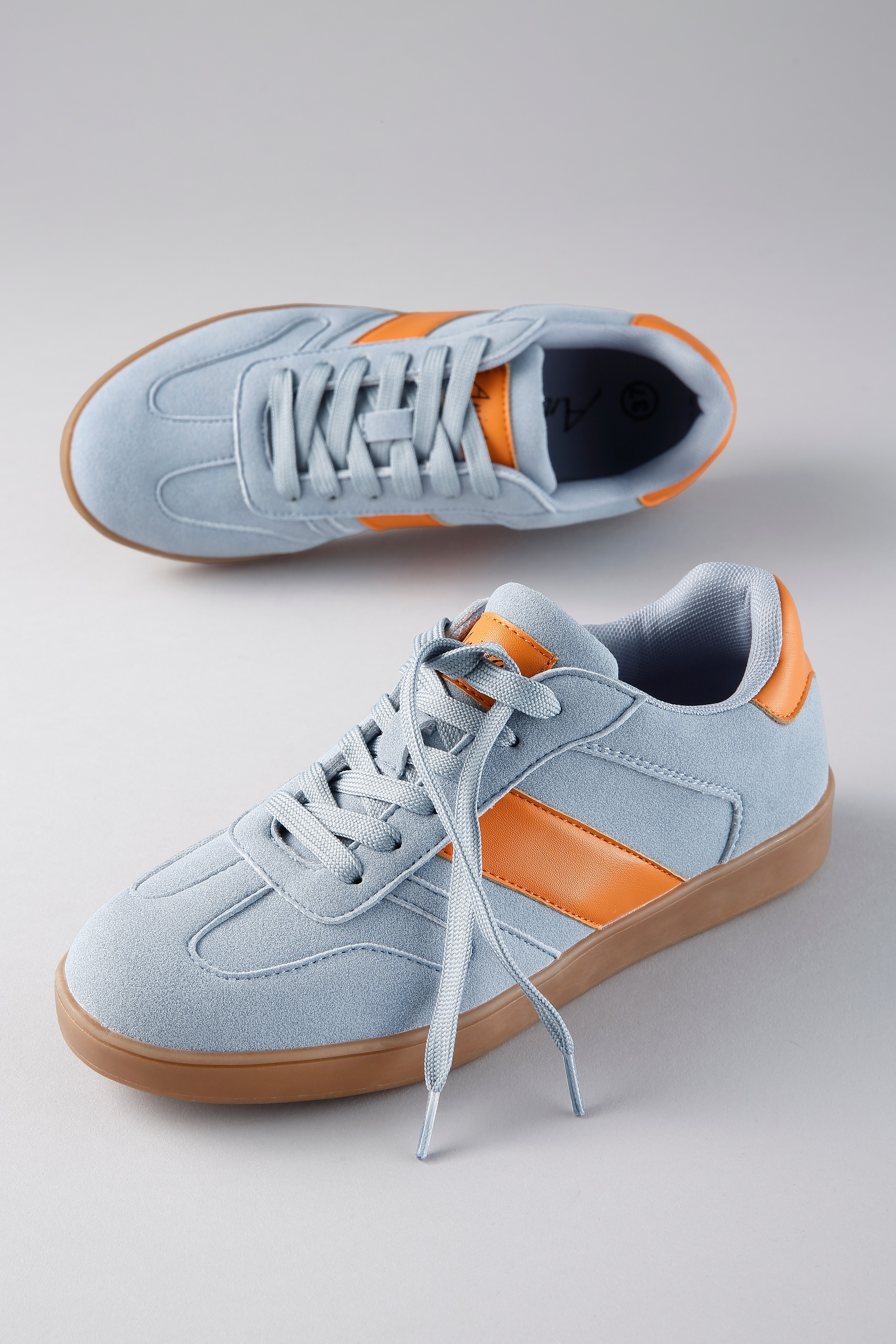 Sneaker ANISTON SHOES, Damen, Gr. 40, hellblau, orange, Lederimitat, Schuhe Skaterschuh Sneaker low Retrosneaker, Freizeitschuh, Halbschuh, Schnürschuh - NEUE KOLLEKTION, Topseller