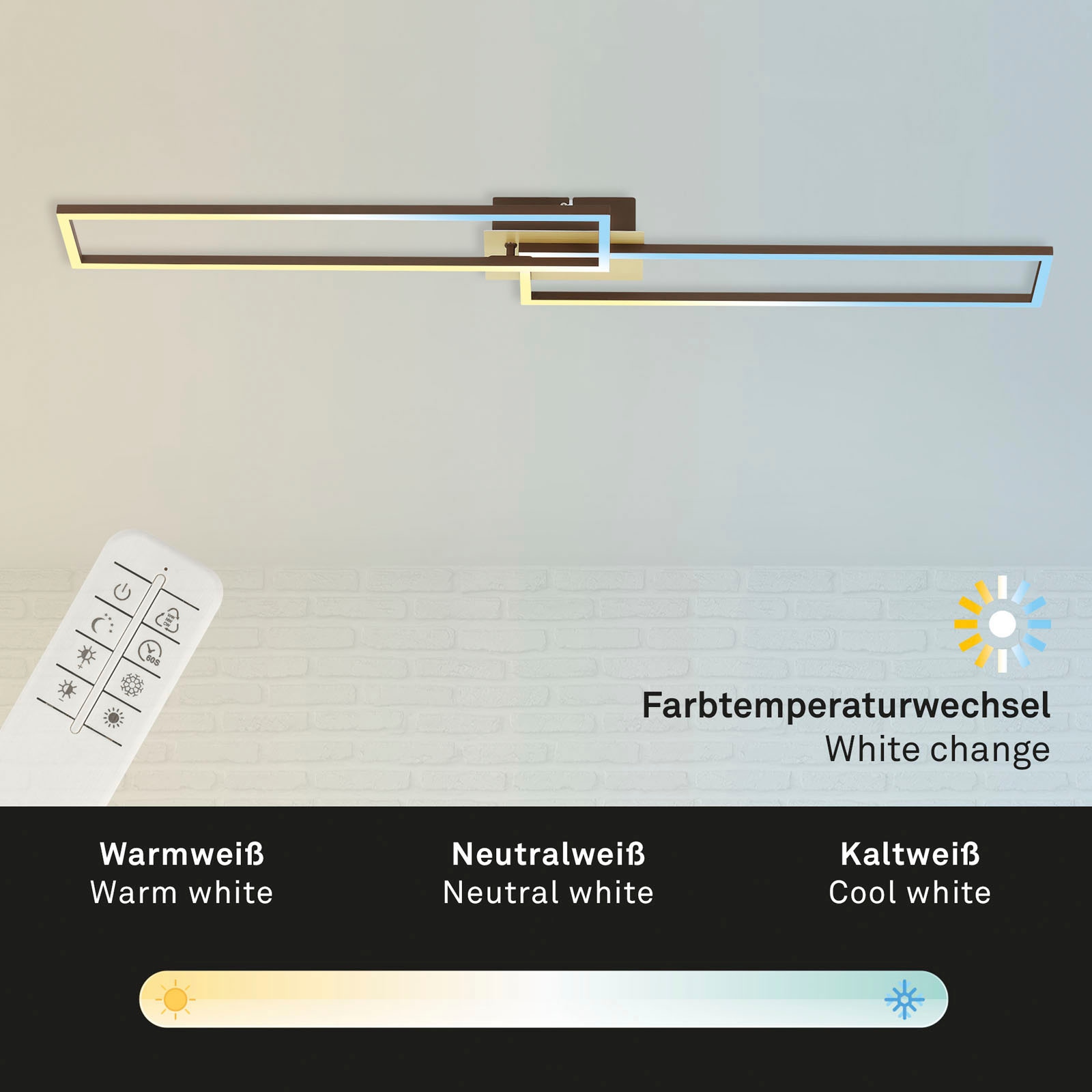 Briloner Leuchten LED Deckenleuchte »3145017 FRAME«, Leuchtmittel LED-Board | LED fest integriert, CCT, RGB, Memory-/Nachtlichtfunktion, Fernbedienung, gold-braun