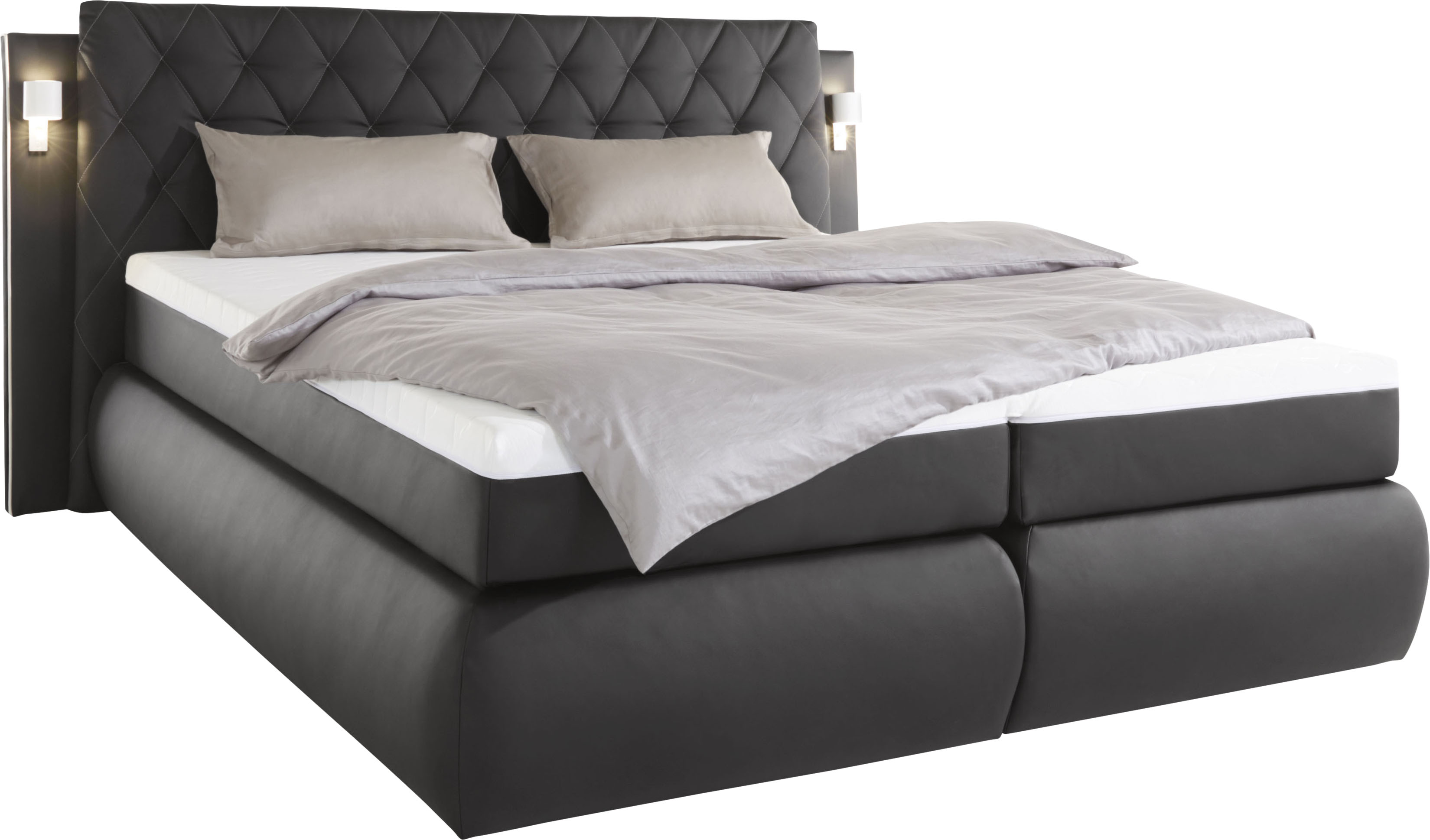 Boxspringbett, inklusive Bettkasten, LED-Beleuchtung und Topper