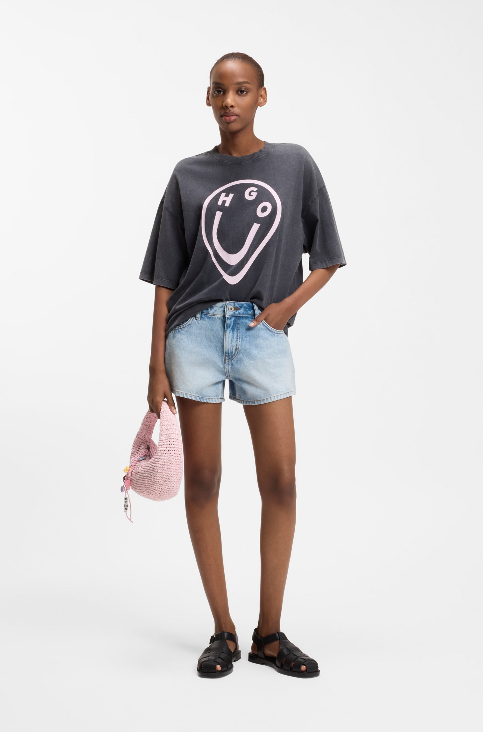 Thumbnail - HUGO Blue Jeansshorts "Galimon" Mid Rise, Logo-Stitching