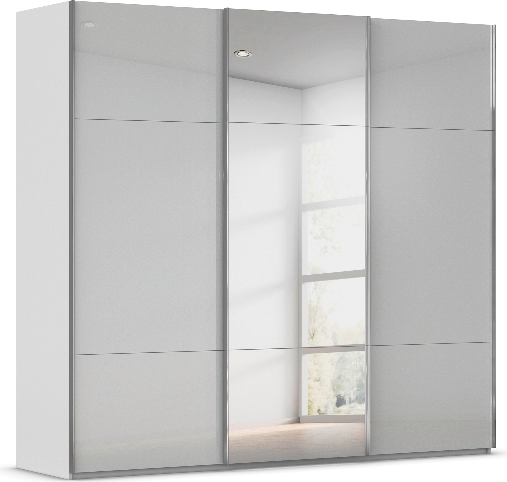 rauch Schwebetürenschrank "Kleiderschrank Schrank Garderobe Schlafzimmerschrank CONTIDO" 3 verschiedene Ausstattungen BASIC/CLASSIC/PREMIUM (inkl. SOFT-CLOSE), aus hochwertigem Material in 6 Breiten 2 Griff-Farben MADE IN GERMANY