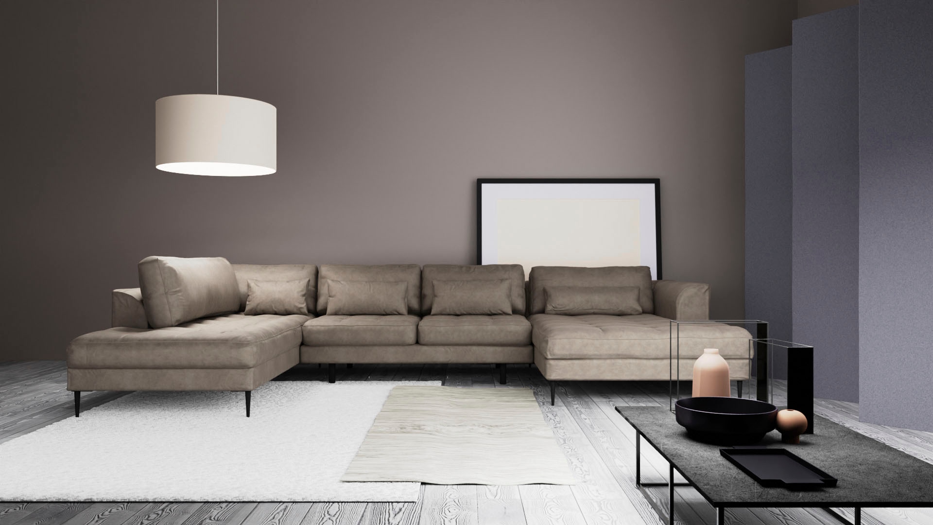 TRENDMANUFAKTUR Wohnlandschaft »Luzi, gemütliches Sofa mit extra viel Platz, U-Form, viele Kissen«, Designsofa mit tollem Sitzkomfort, Metallfüße schwarz, Breite 361 cm
