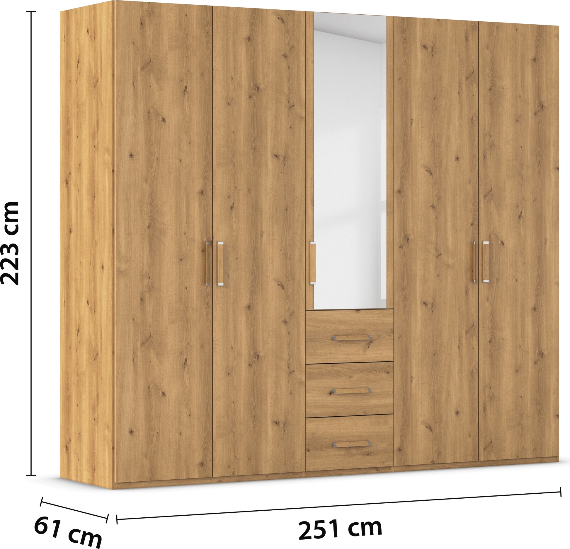 rauch Drehtürenschrank »Kleiderschrank Schrank Garderobe Schlafzimmerschrank EVELYN«, (in 2 Höhen 197 oder 210 cm erhältlich), in elegantem Stil mit Schubladen 3 Breiten und 2 Höhen MADE IN GERMANY