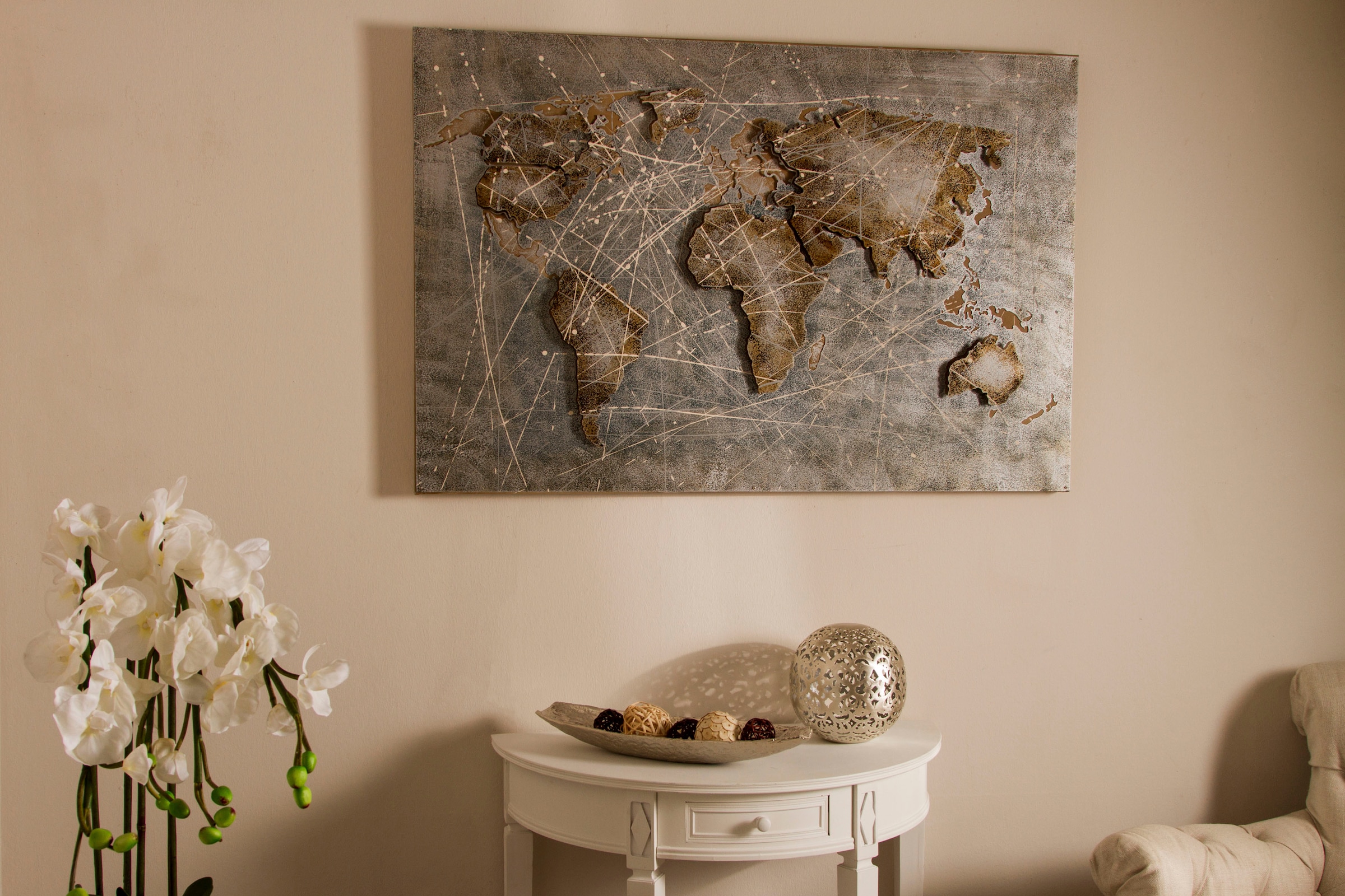 Myflair Möbel & Accessoires Leinwandbild »Canvas "Earth"«, mit Metall, Motiv Weltkarte, 120x80 cm, Wohnzimmer