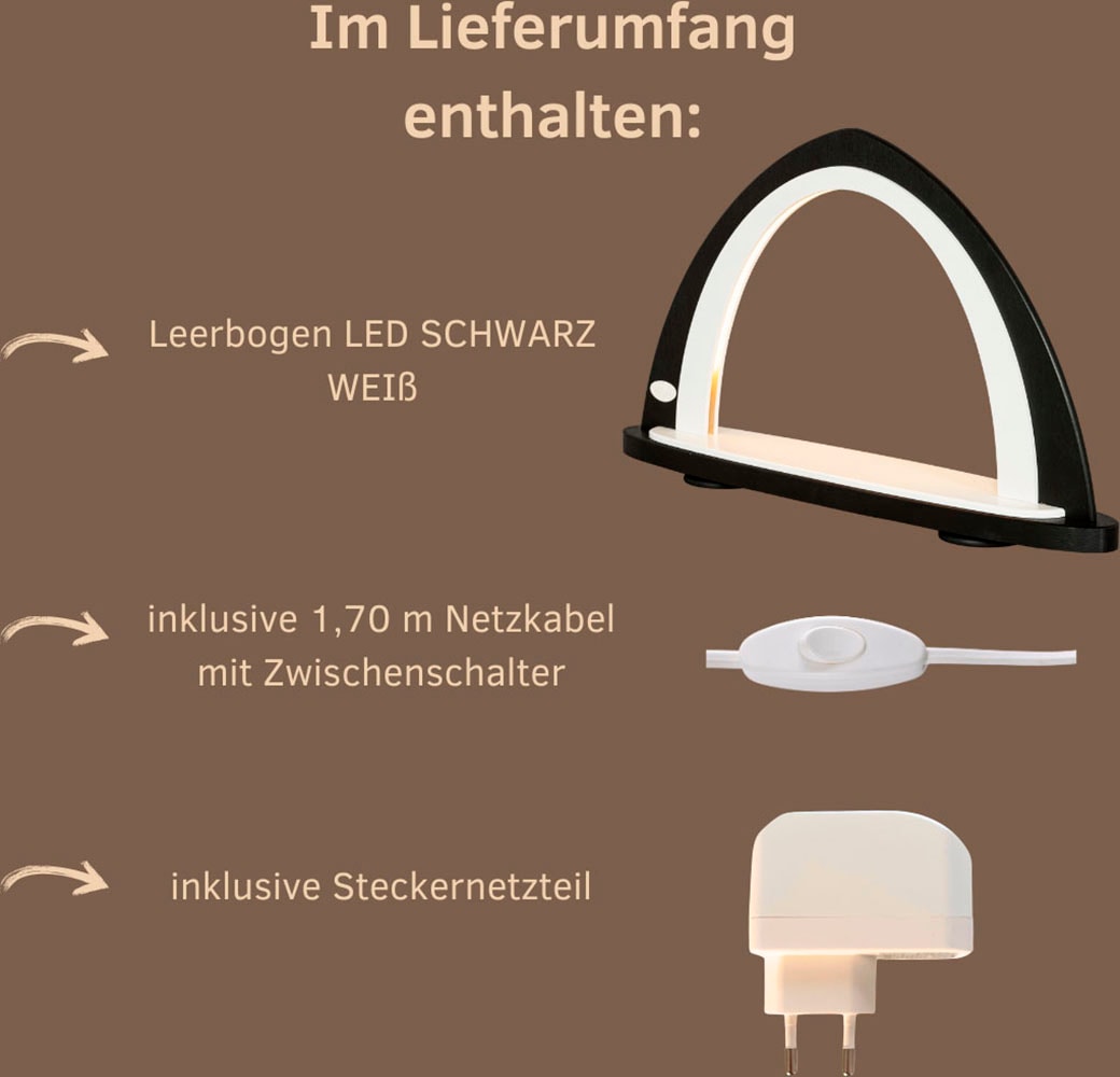 Weigla LED Schwibbogen »SCHWARZ-WEIẞ, Lichterbogen zum Dekorieren, Leerbogen aus Holz«, Erzgebirge garantiert, Deko für Weihnachten und das ganze Jahr