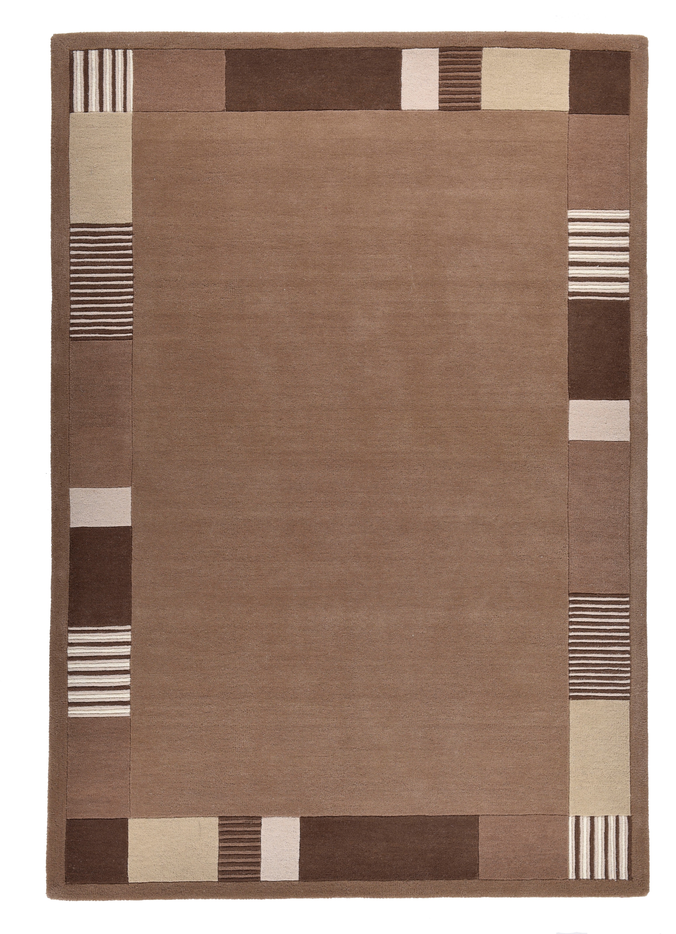 THEKO Wollteppich »Royal Nepali 3085«, rechteckig, 15 mm Höhe, reine Wolle, handgetuftet, Uni-Farben, mit Bordüre, modernes Design