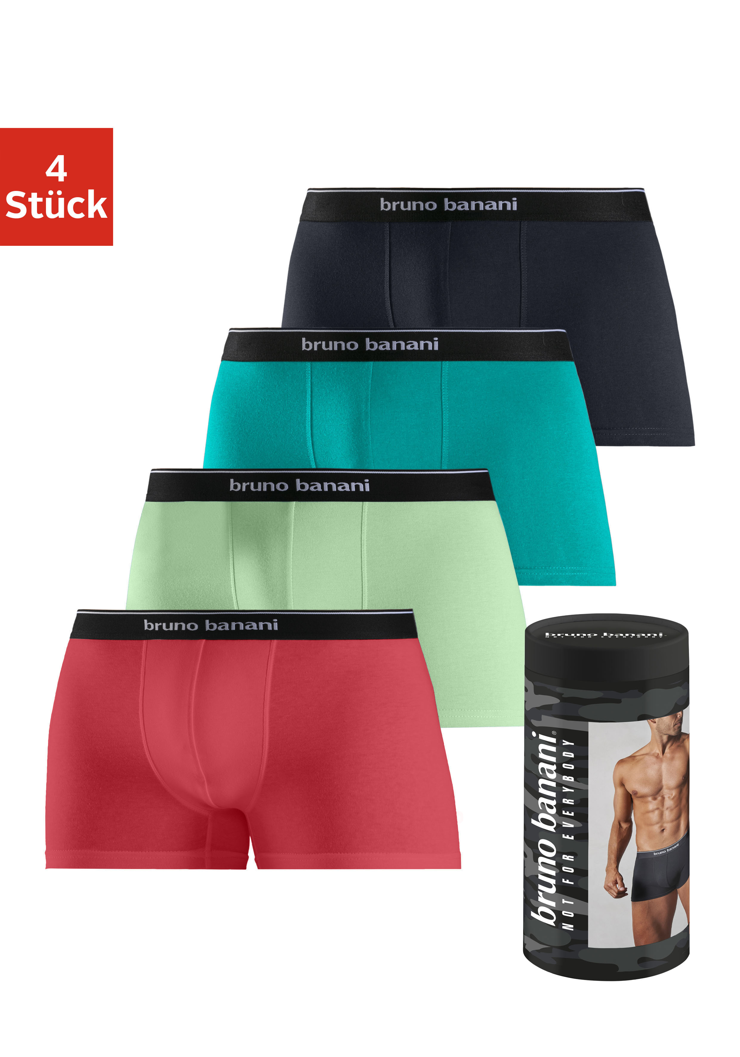 Bruno Banani Boxer "Boxershorts für Herren" Dose, 4 Stk. in der Dose verpackt