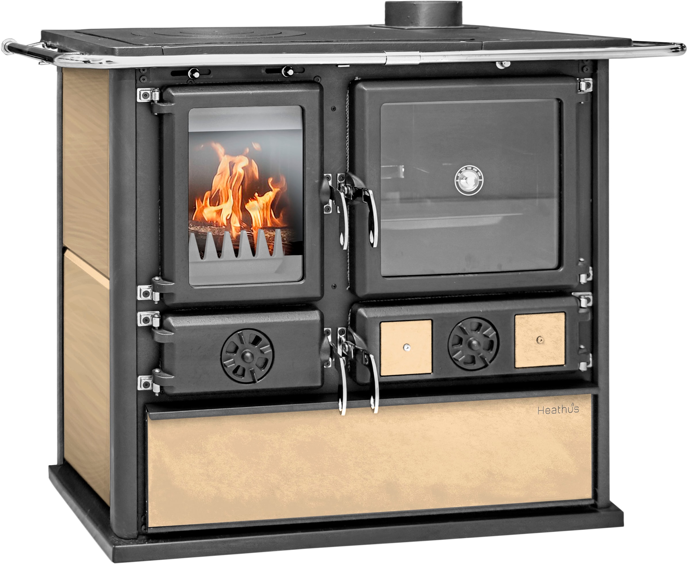 Festbrennstoffherd "Heathus Küchenofen »Cook Premium« Beige", schwarz, Kaminöfen, Ofenherd zum Heizen, Kochen & Backen
