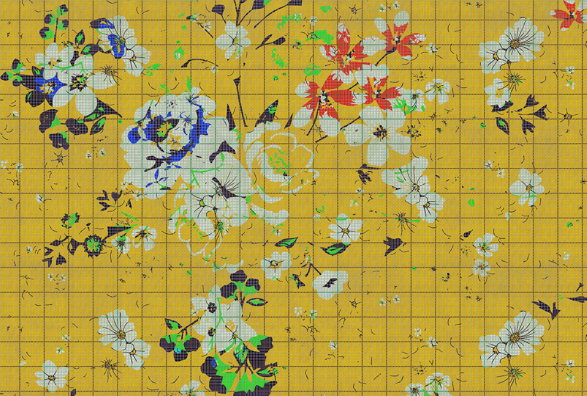 living walls Fototapete "Walls by Patel Flower Plaid 1" glatt Vlies, Wand, Schräge
