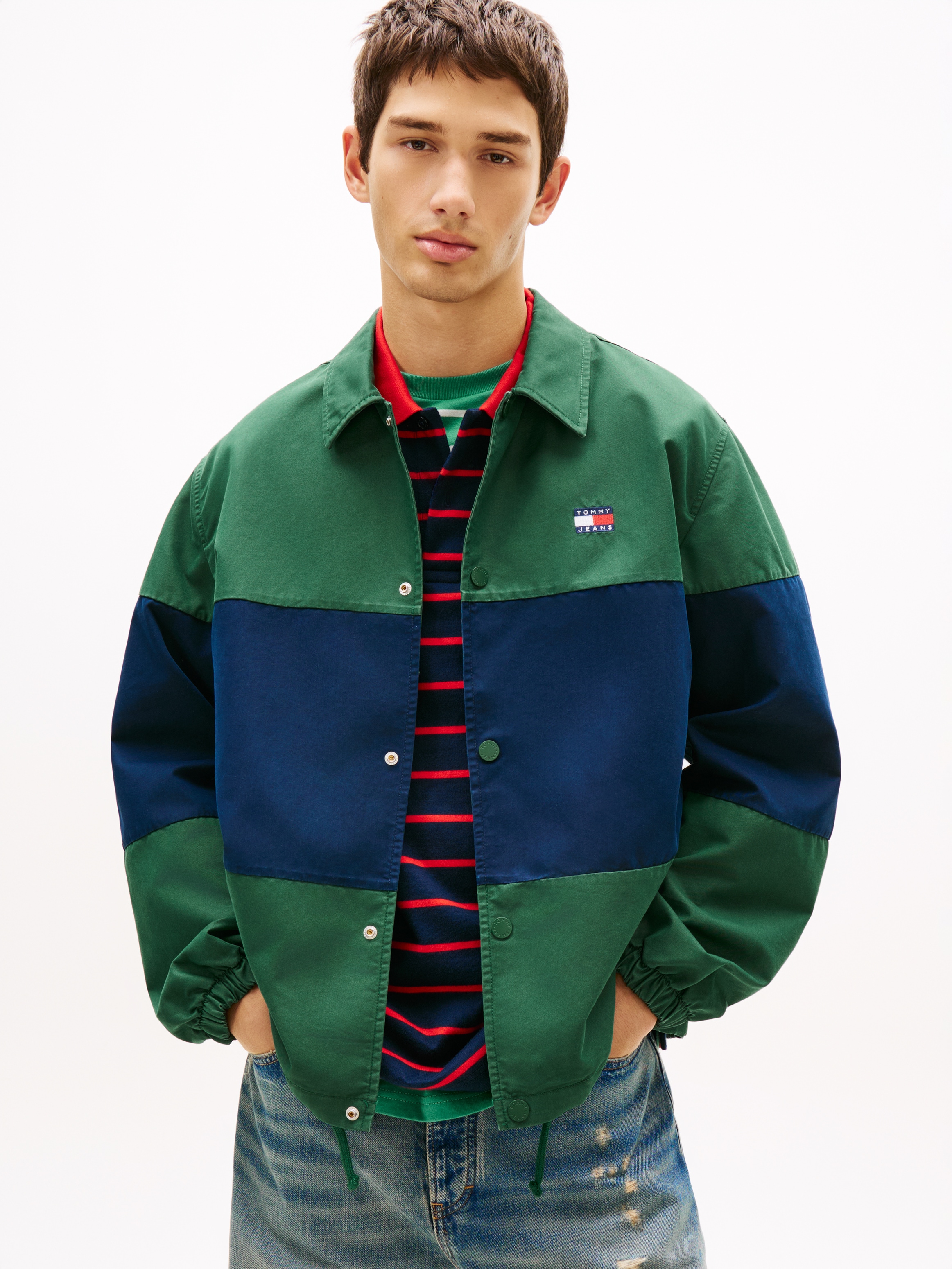 Tommy Jeans Hemdjacke "TJM COLORBLOCK" ohne Kapuze Regular fit mit Hemdkrag günstig online kaufen
