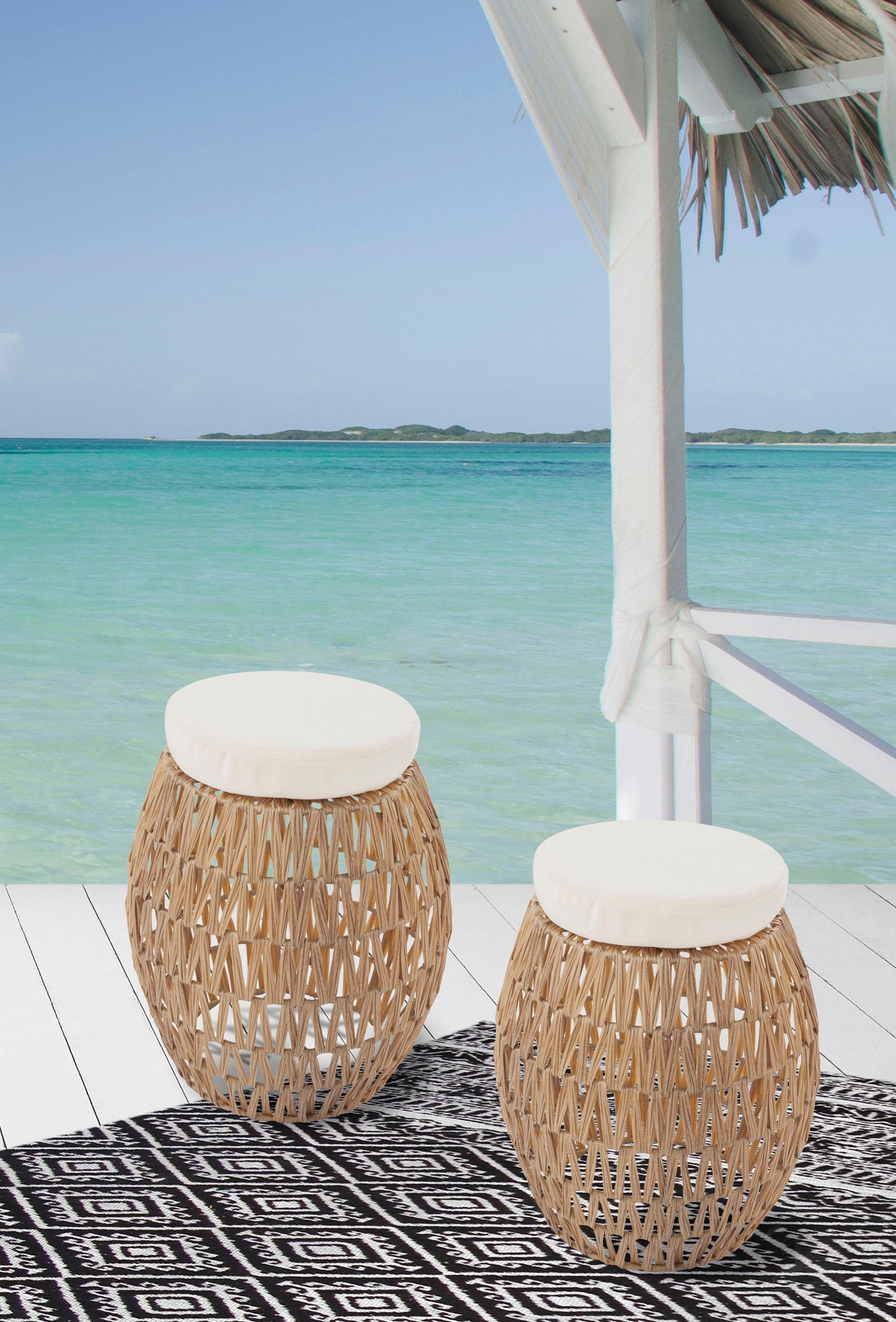Kayoom Rattanstuhl "Stuhl / Hocker Alba Hellbraun, 2er-Set Rattan-Hocker, B günstig online kaufen