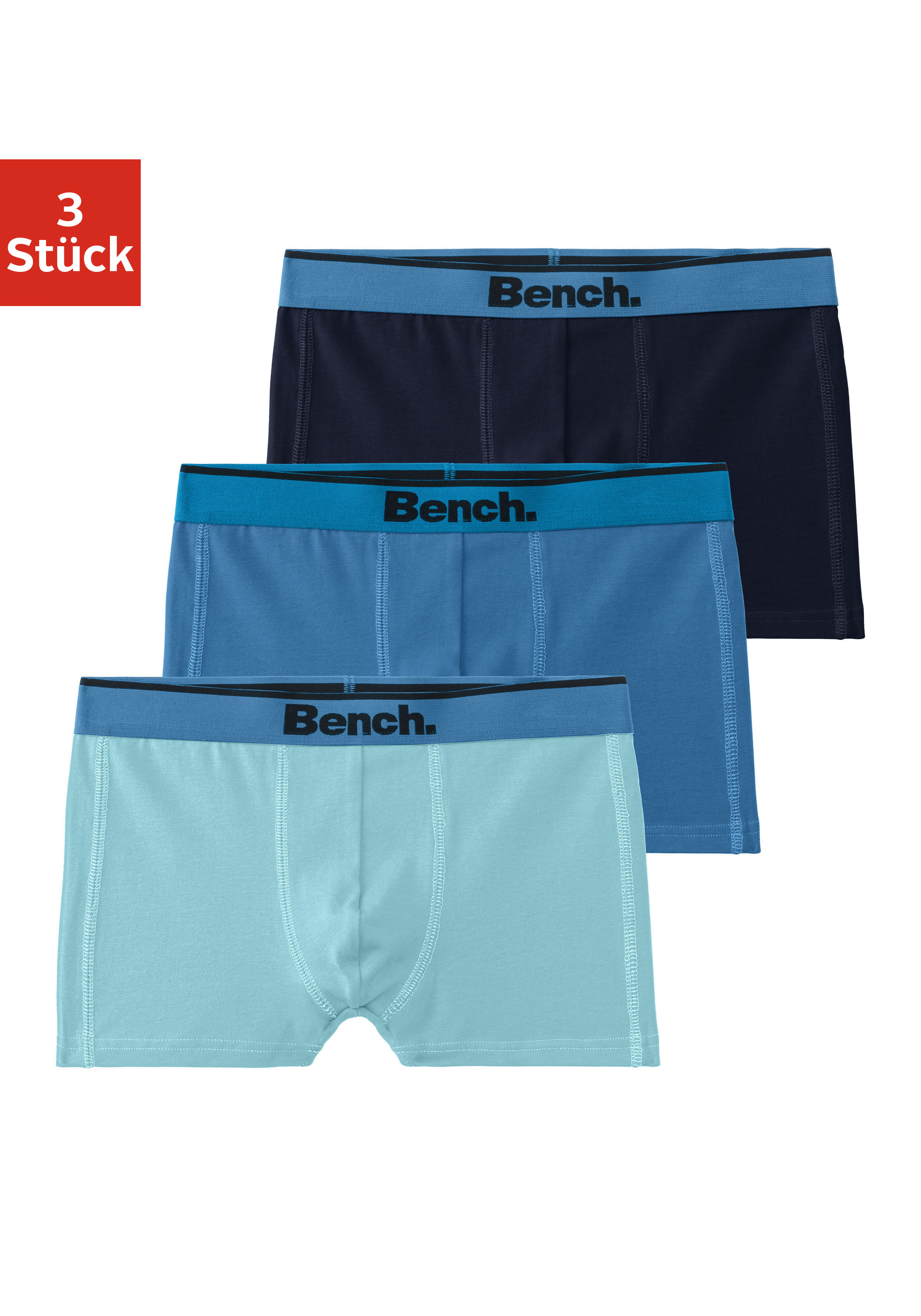 Bench. Boxer "Boxershorts für Jungen" Packung, 3 Stk. unifarben, mit Logobund, Baumwollmischung