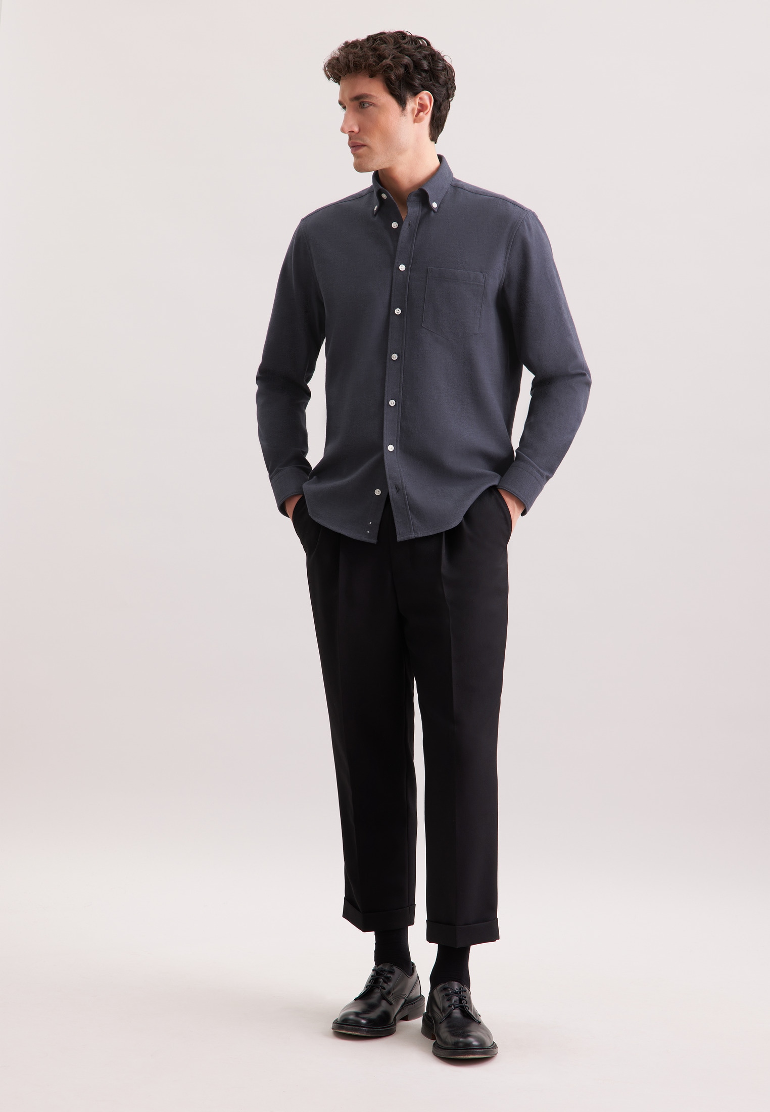 seidensticker Flanellhemd, Regular 1/1 Button-Down-Kragen Uni