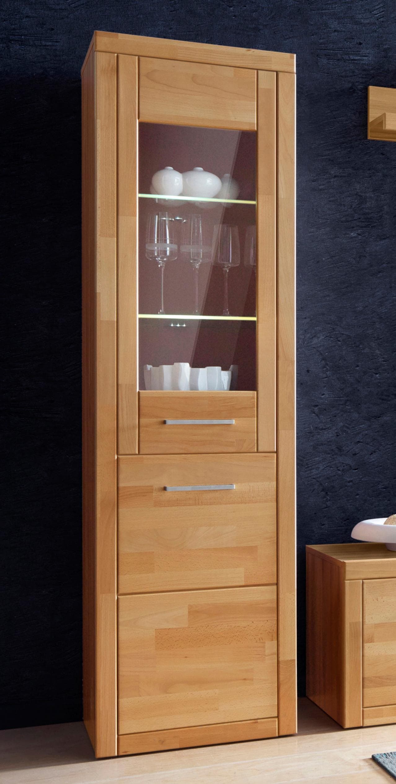 Home affaire Vitrine »Logo,180cm hoch,42 cm tief,Fronten Massivholz,5Fächer,Böden variabel«, Korpus Holzwerkstoff,2Türen,Türanschlag wechselbar