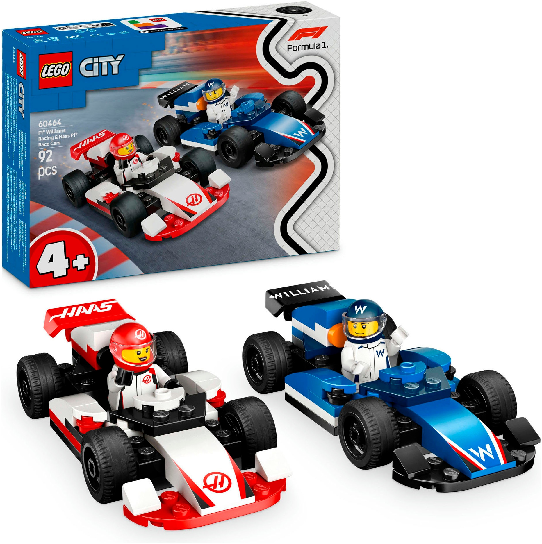 Konstruktionsspielsteine »F1® Williams Racing und Haas F1® Rennautos (60464), LEGO...