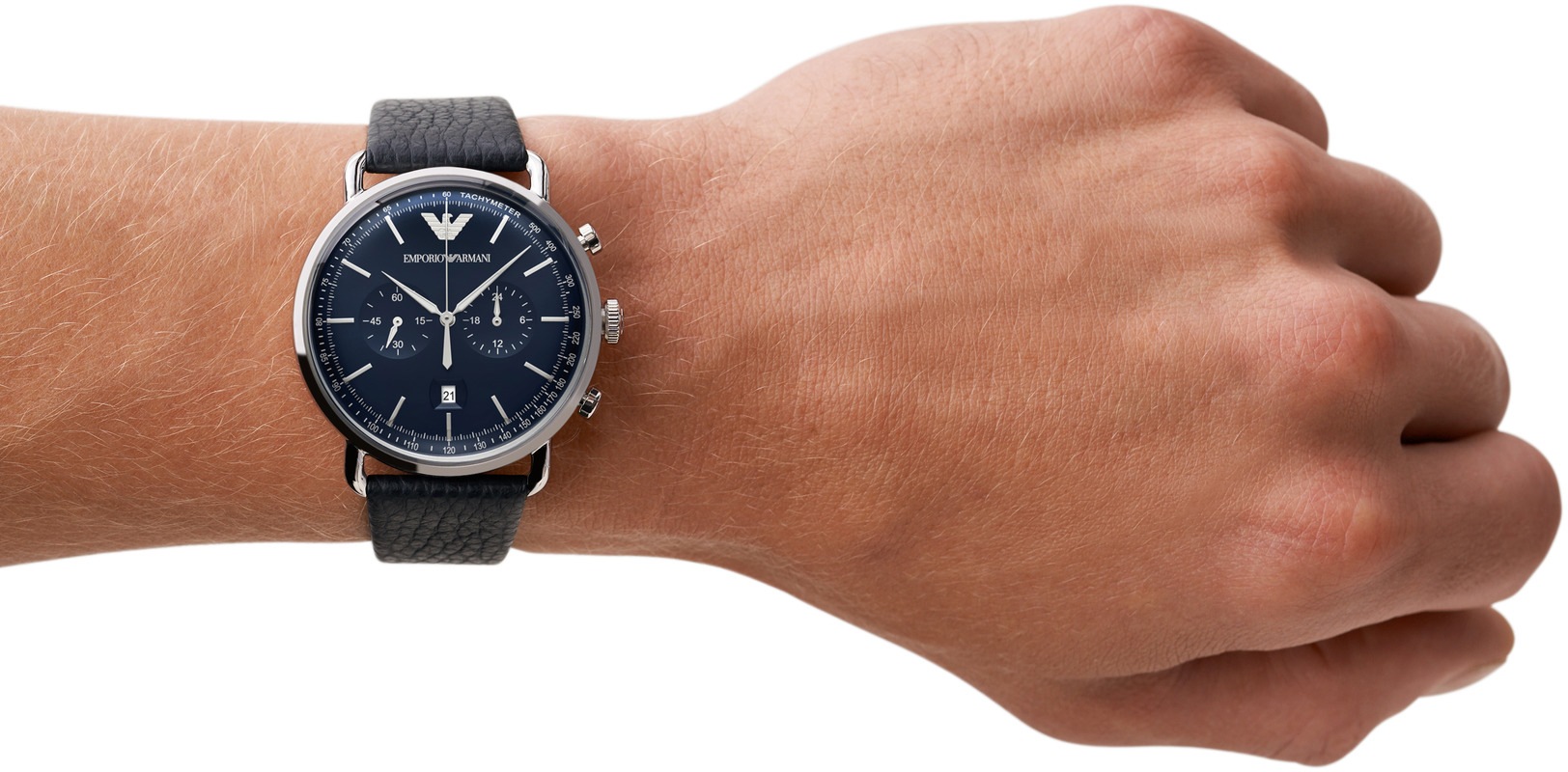Emporio Armani Chronograph, Quarzuhr, Armbanduhr, Herren, Stoppfunktion, Datum, Lederarmband
