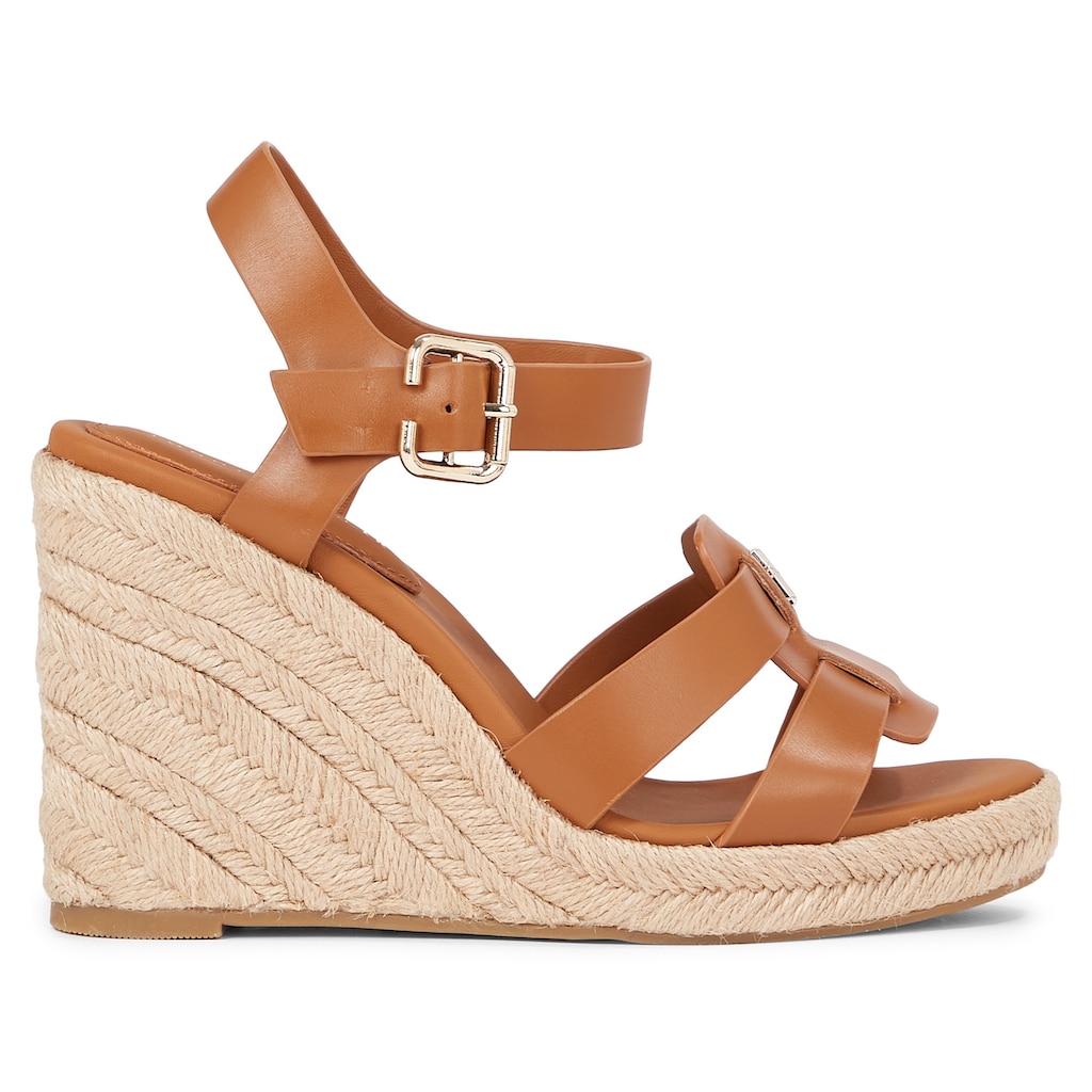 Tommy Hilfiger Keilsandalette »ESPADRILLE HIGH WEDGE LEATHER«, Sommerschuh, Sandale, Keilabsatz, mit verstellbarem Riemchen