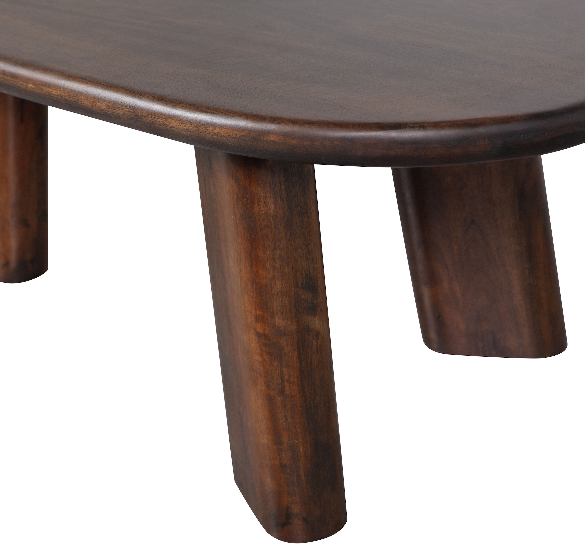 WOOOD Couchtisch »Roundly aus Mangoholz mit organisch geformter Platte 110x60x40 cm« Tragkraft 30 kg, Plattendicke 4 cm, Beine 14 cm breit