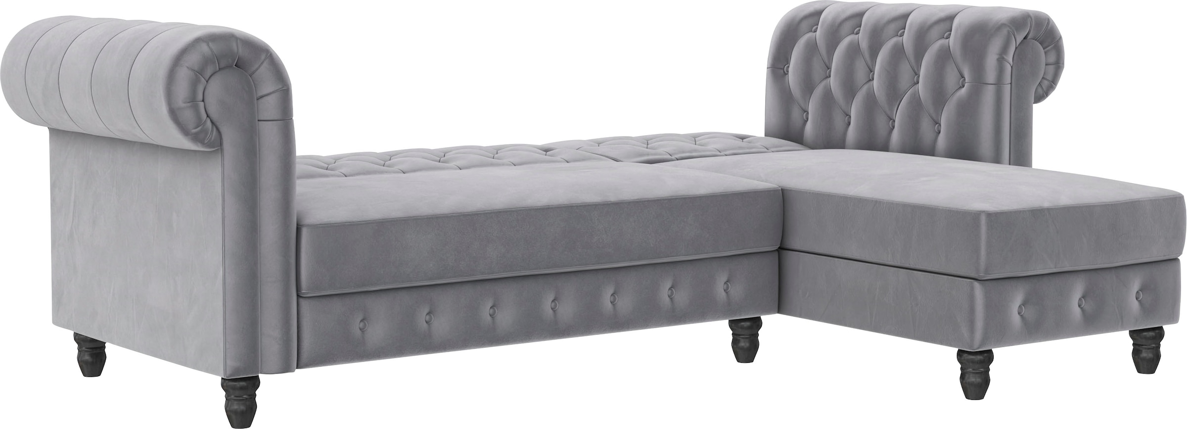 Dorel Home Ecksofa »Felix, L-Form, 241 cm (Liegefl.108x195 cm), Recamiere tauschbar,«, verstellb. Rückenlehne, Bett-Funktion, Velours, Kunstleder, Vintage