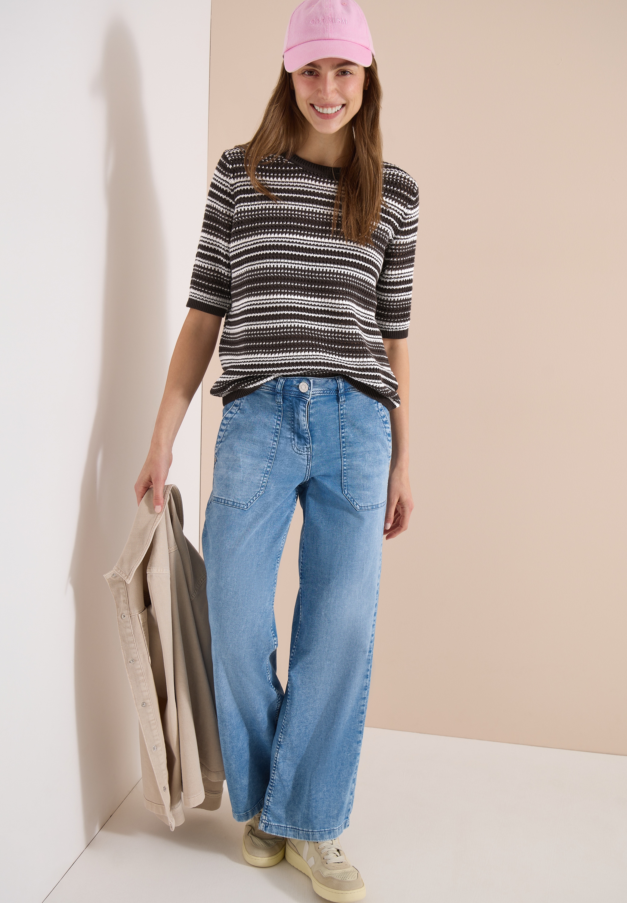 Cecil Strickpullover mit Rundhals und Streifen
