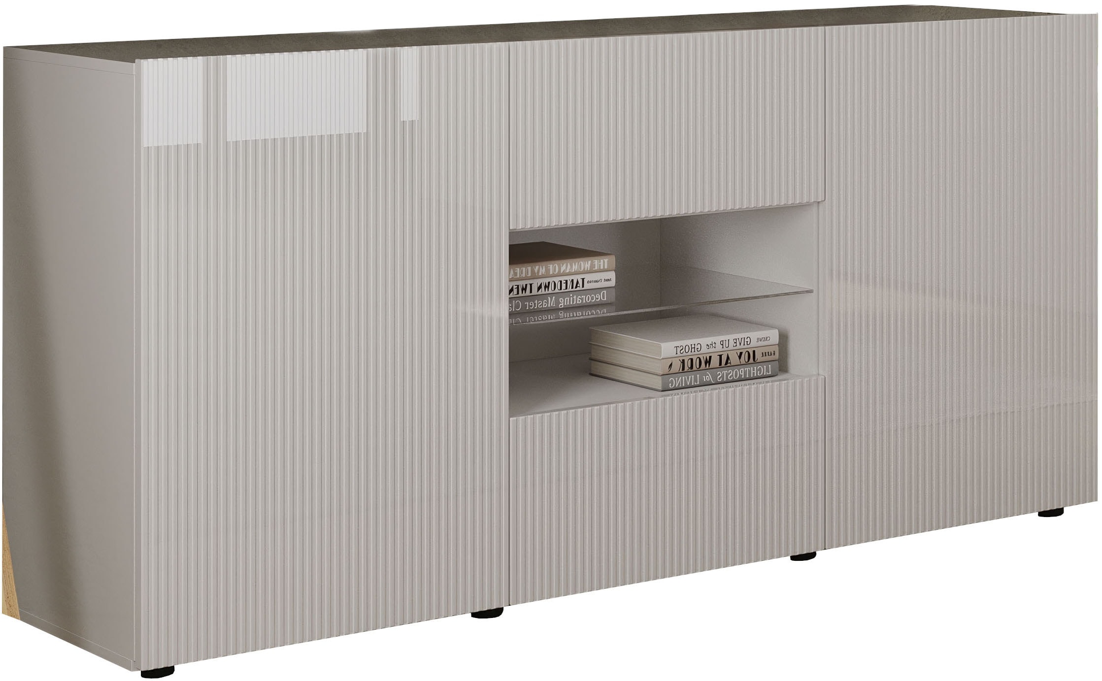 INOSIGN Sideboard »Rio Breite 181 cm, Kommode mit 2 Türen u. 2 Schubkästen,«, Anrichte, geriffelte Front, modern u. elegant, viel Stauraum