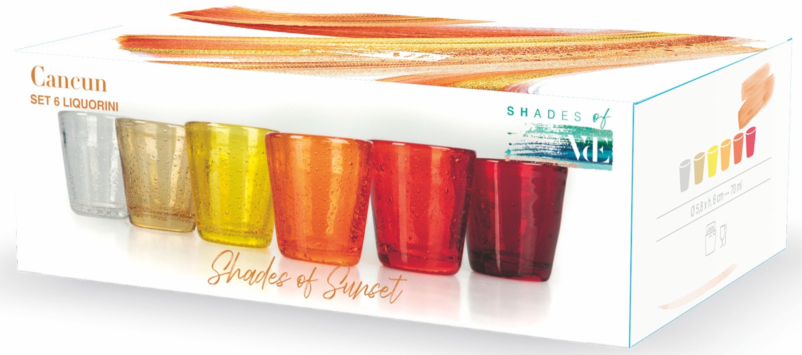Villa d'Este Likörglas »Cancun Sunset«, (Set, 6 tlg.), Gläser-Set, 6-teilig, Inhalt 70 ml