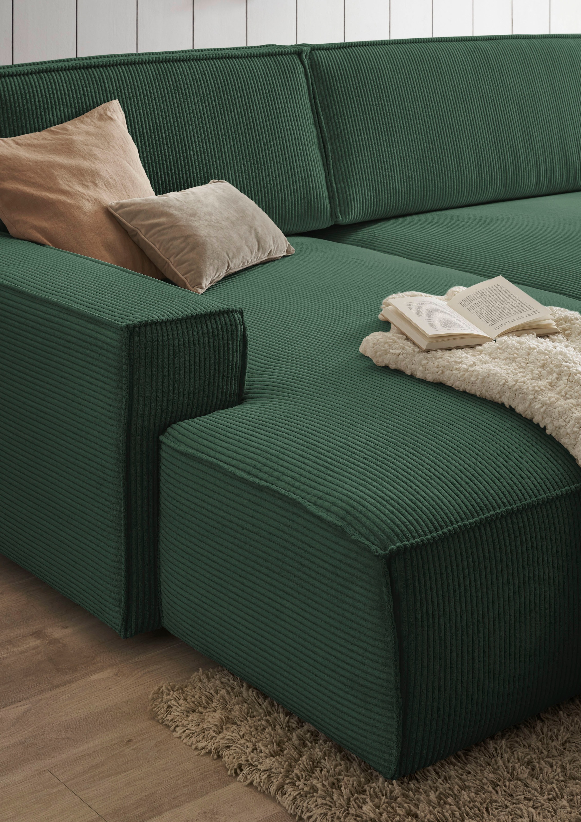 Home affaire Polsterecke »NEU: SHERWOOD XXL tief, L-Form mit Schlaffunktion, Big-Sofa mit Hocker«, (Set, 2 St.), stellbar zum Schlafsofa (Krokodilverbinder), Cord, Leinenoptik