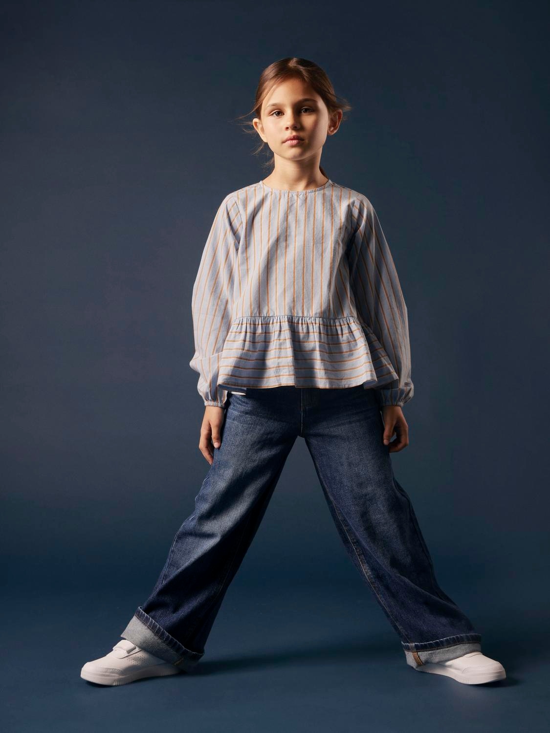 NAME IT Mädchen Weite Jeans "NKFROSE für Mädchen mit weitem Bein und klassischem Sitz", blau, Gr. 122, unifarben, Denim/Jeans, Obermaterial: 100%