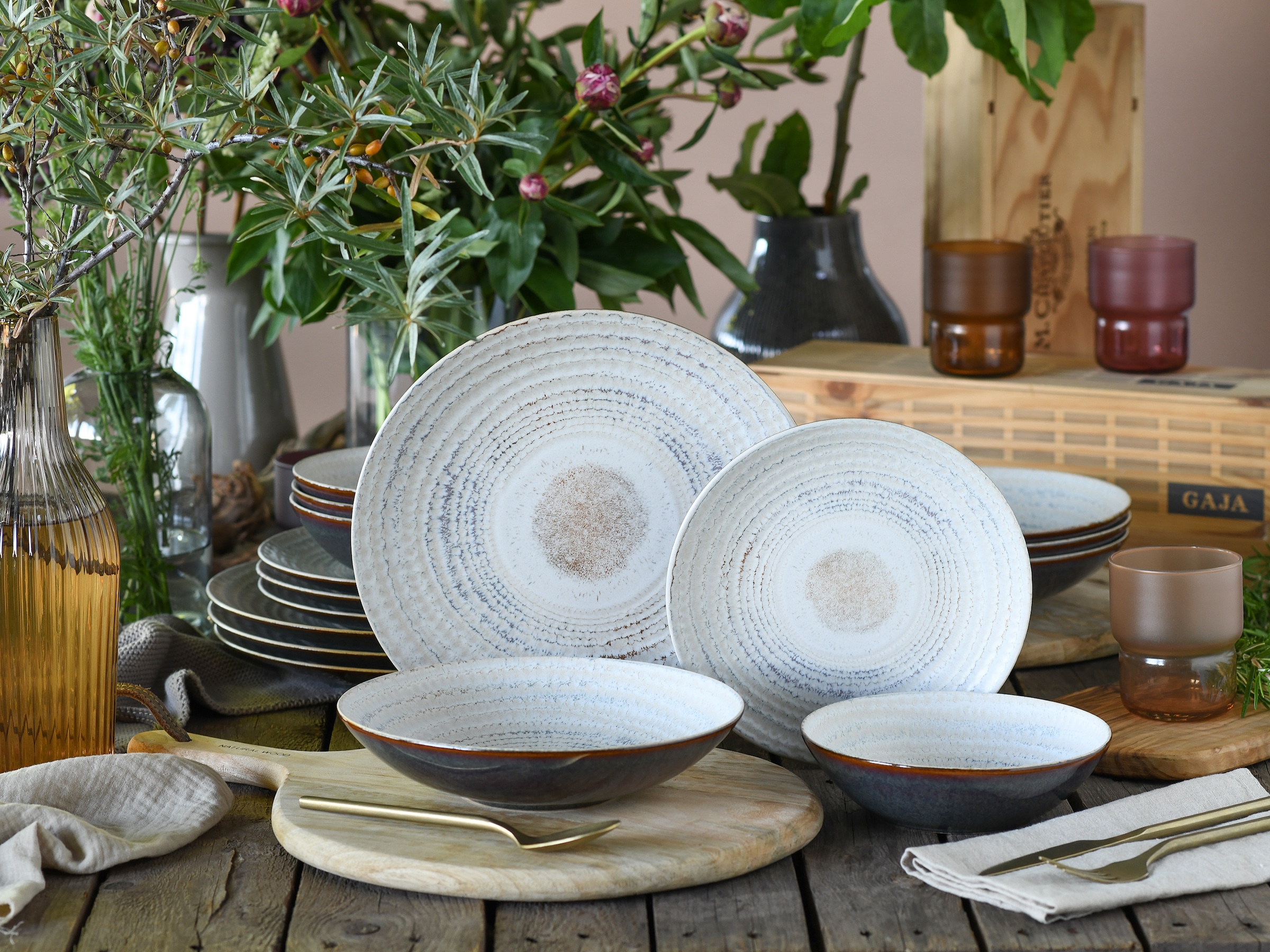 CreaTable Teller-Set »Neapel, Service 16-tlg.« Teller Set, Edles Tellerset, Vulkanoptik