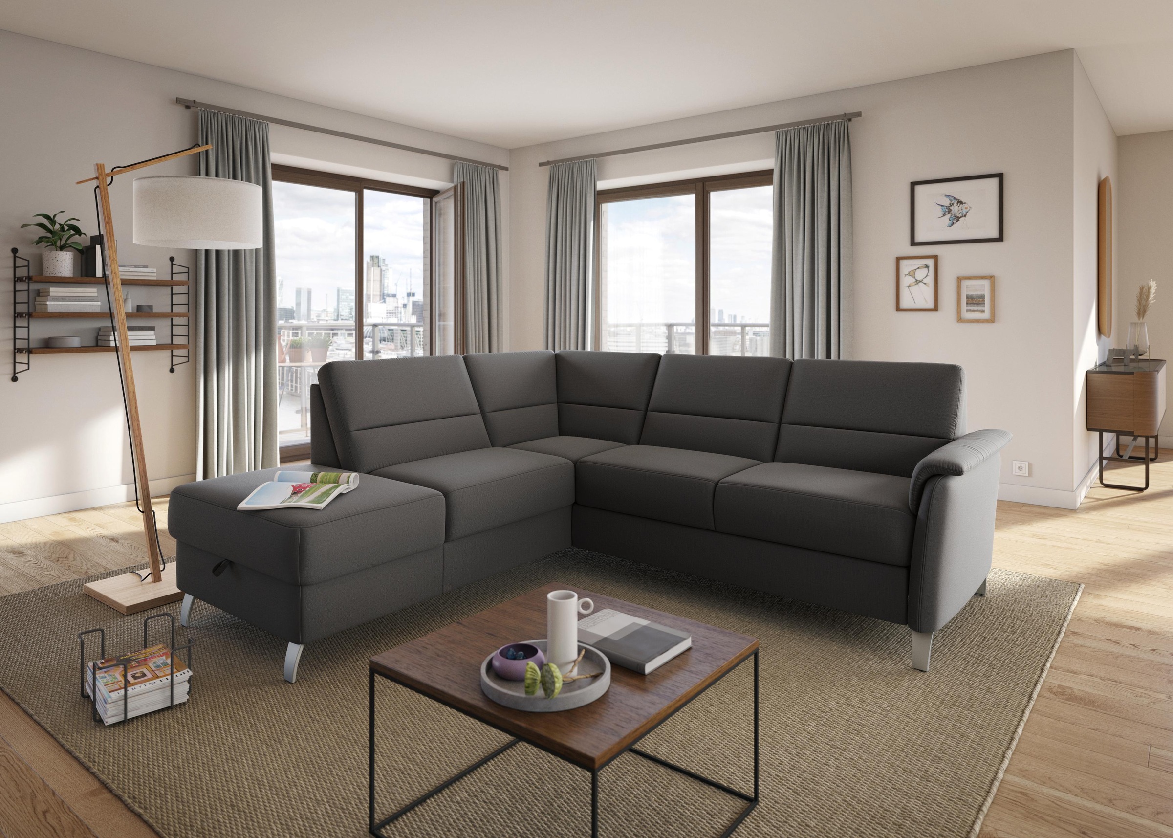 sit&more Ecksofa »Palmera L-Form«, Federkern, wahlweise mit Bettfunktion und mit/ohne Stauraum