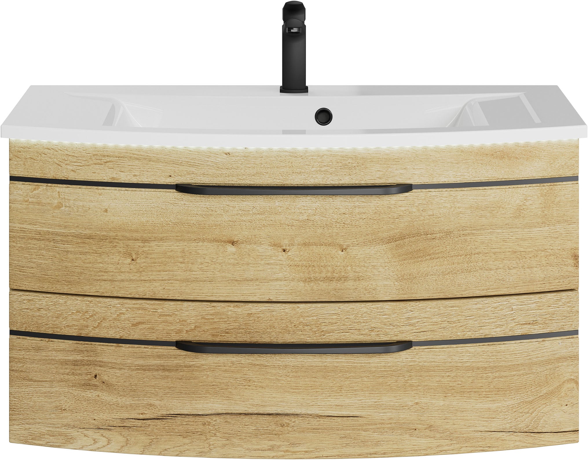 Saphir Waschtisch »Serie 7045 Mineralmarmor-Waschtisch und Unterschrank, 91 cm breit«, Waschplatz mit 2 Schubladen, Badmöbel Set mit Waschtisch