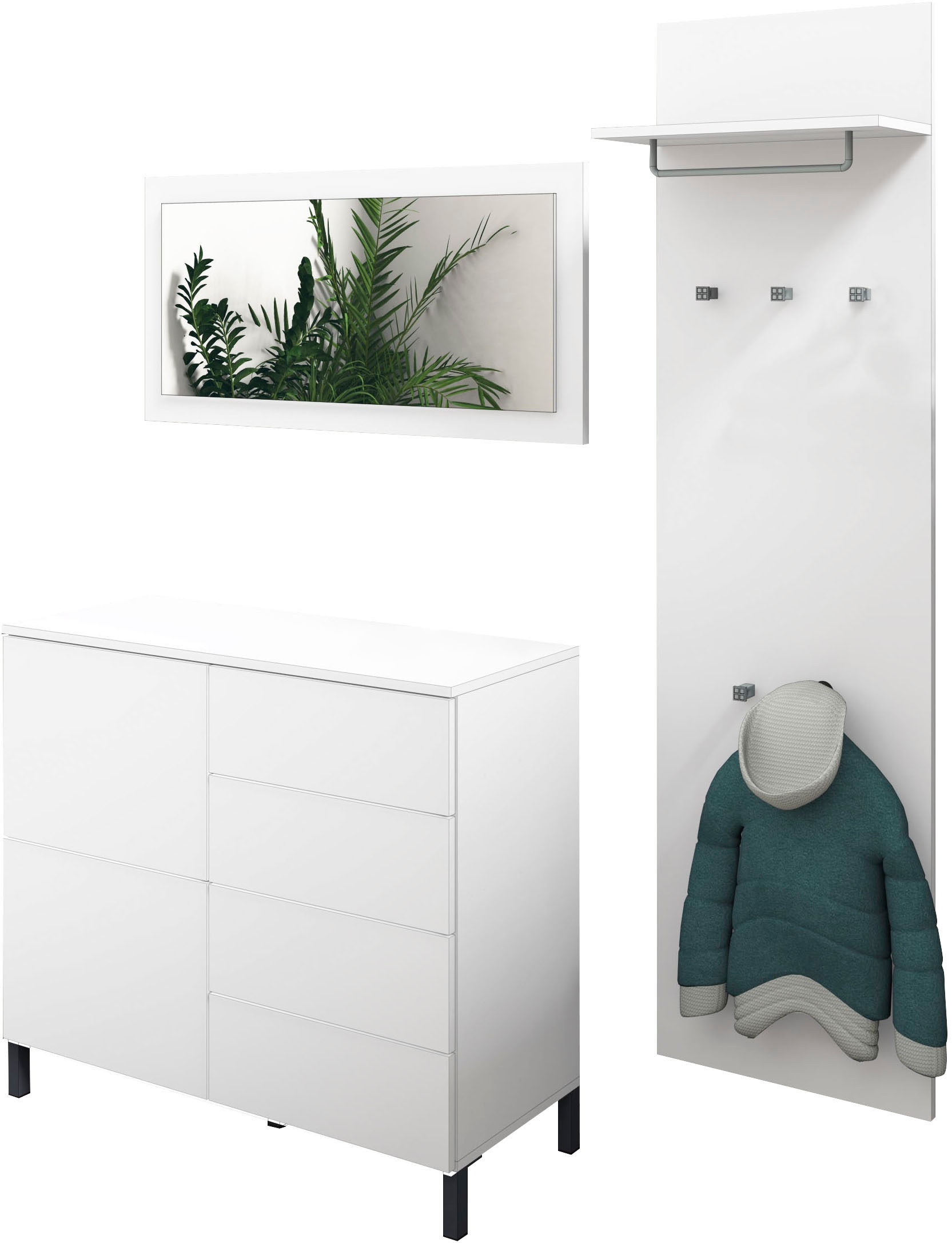 borchardt Möbel Garderoben-Set "Haama 3-teilig mit Kommode, Wandpaneel und Spiegel" 3 Stk. tlg.