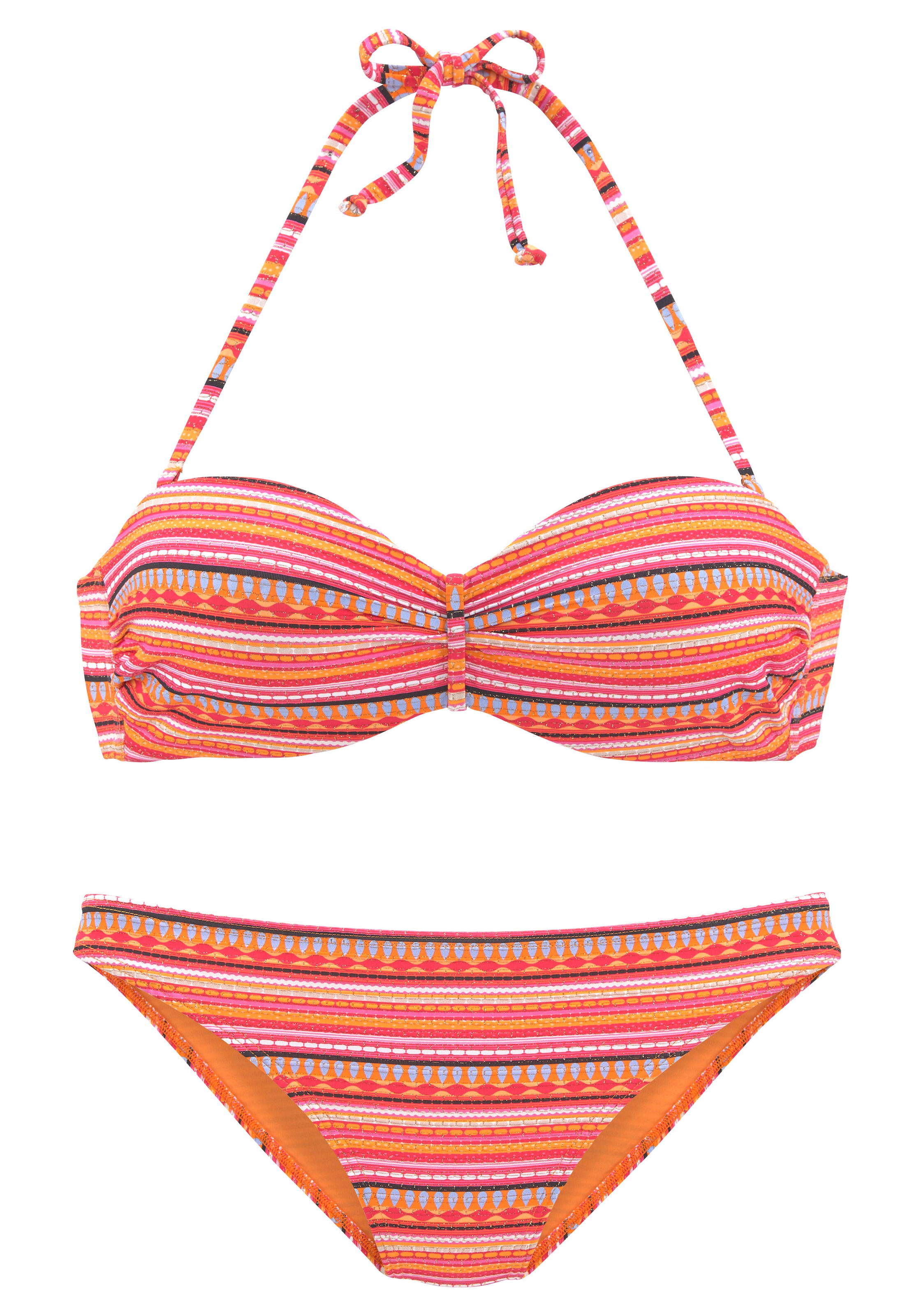 LASCANA Bügel-Bandeau-Bikini, mit goldfarbenen Glitzerstreifen