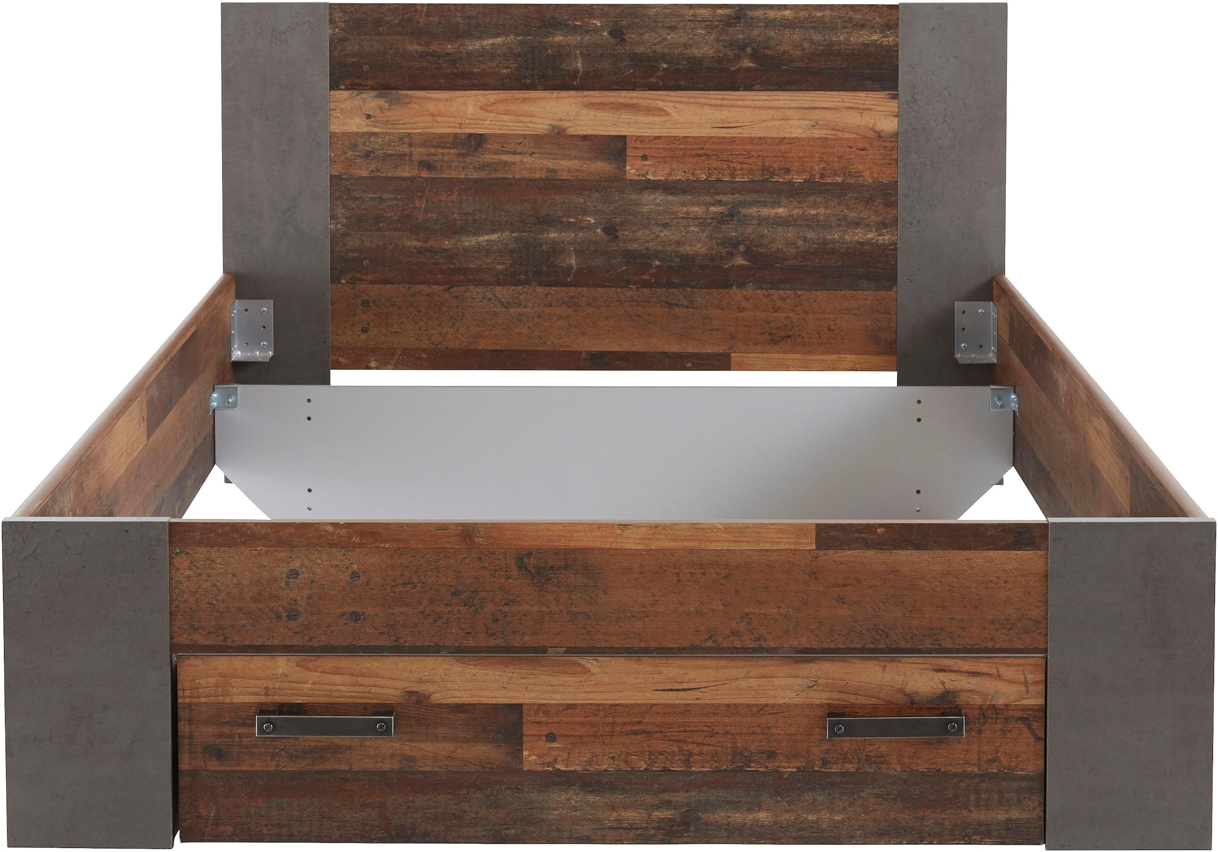 FORTE Bett »Clif, Jugendbett, Belastbarkeit 120 KG, Schubkasten optional«, (Liegefläche 140cmx200cm), Industrial Design