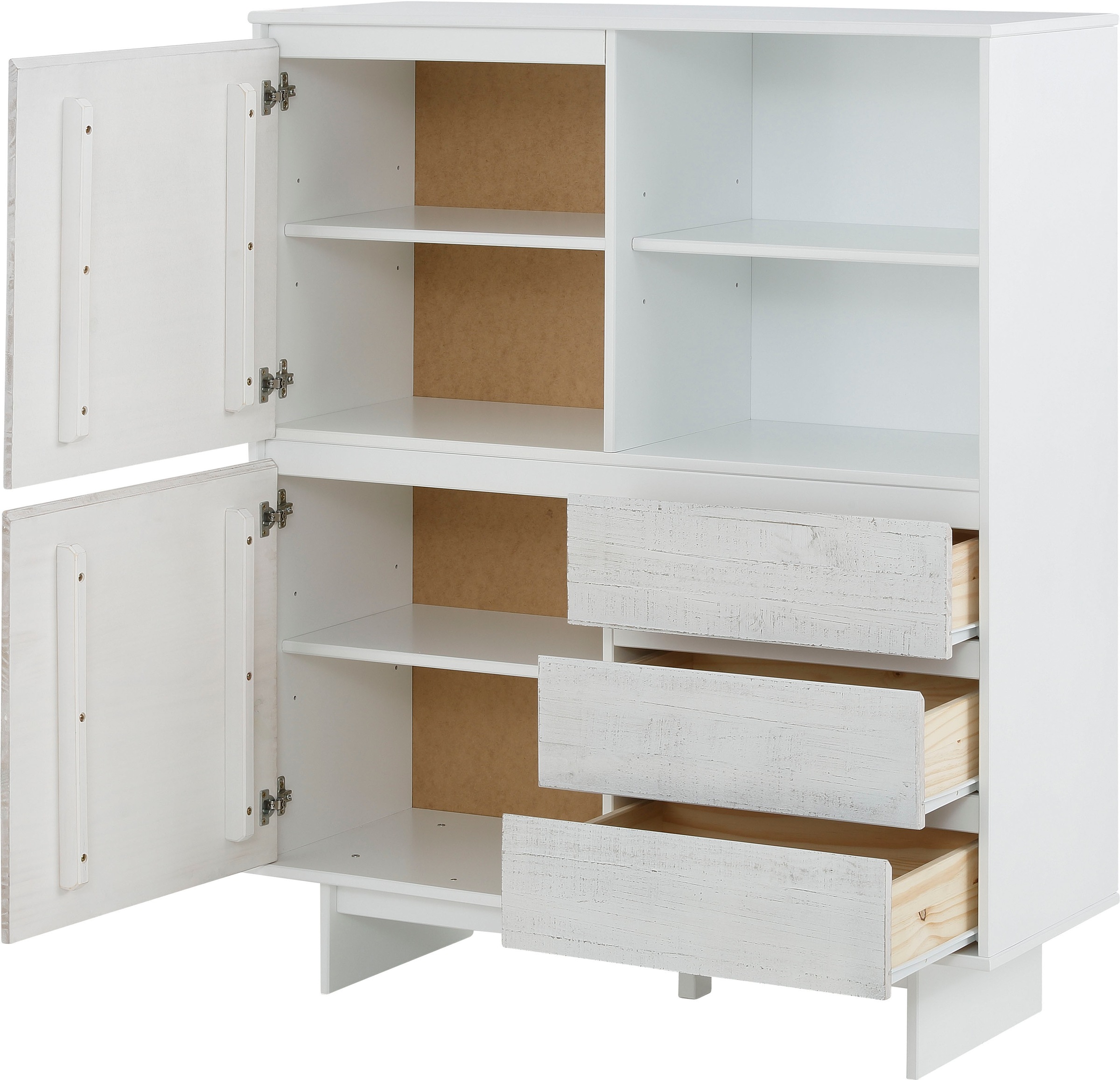 Home affaire Highboard »Morgan Midischrank«, Kommode aus massivem Kiefernholz, eingefräste Griffmulden, Höhe 120 cm