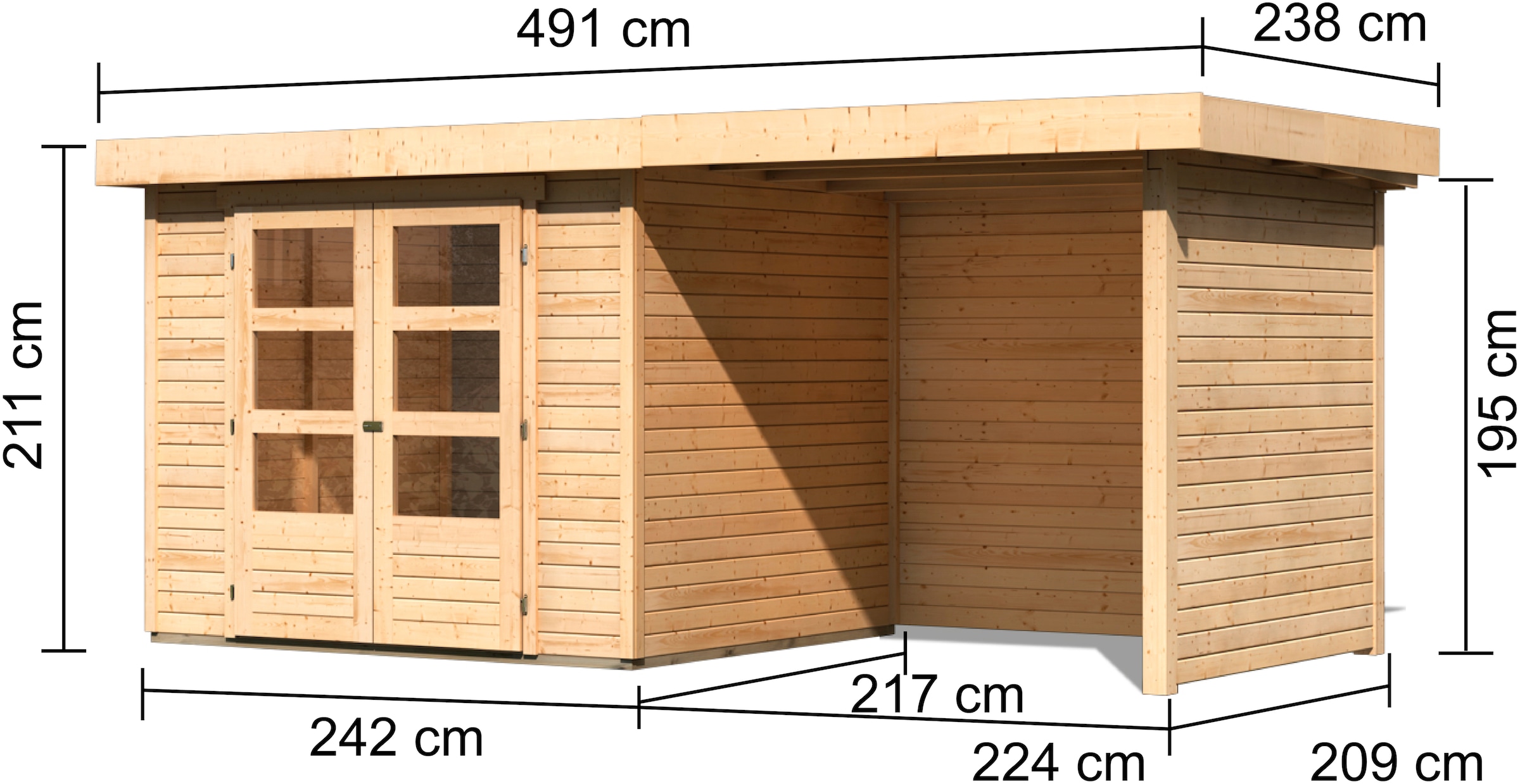 Karibu Gartenhaus »Askola 3«, anthrazit, mit Anbaudach, Seiten- und Rückwand